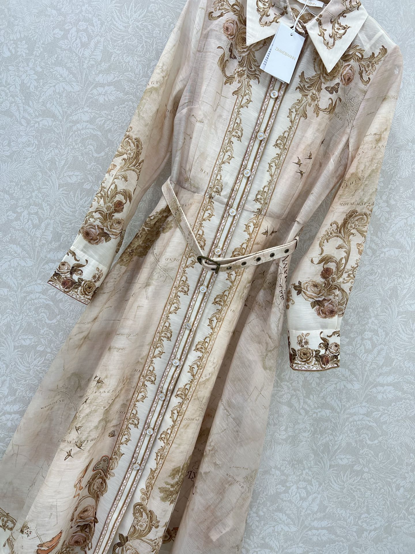 🔥🔥Zimmerman*兹/默曼 25新款定位花翻领长袖连衣裙 灯笼袖设计前襟单排本布包扣设计 袖口收紧