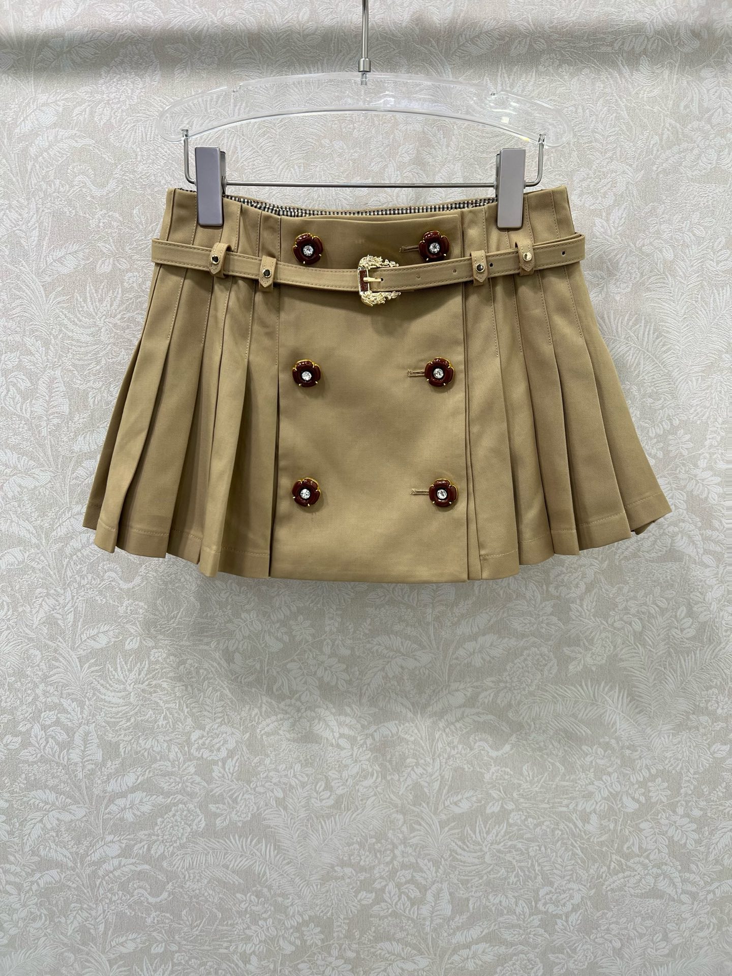 🔥🔥miumi*25早秋新款重工百褶短裙 搭配定制腰带 内搭配送可拆卸格子花苞安全裤 安全感满满 定制五