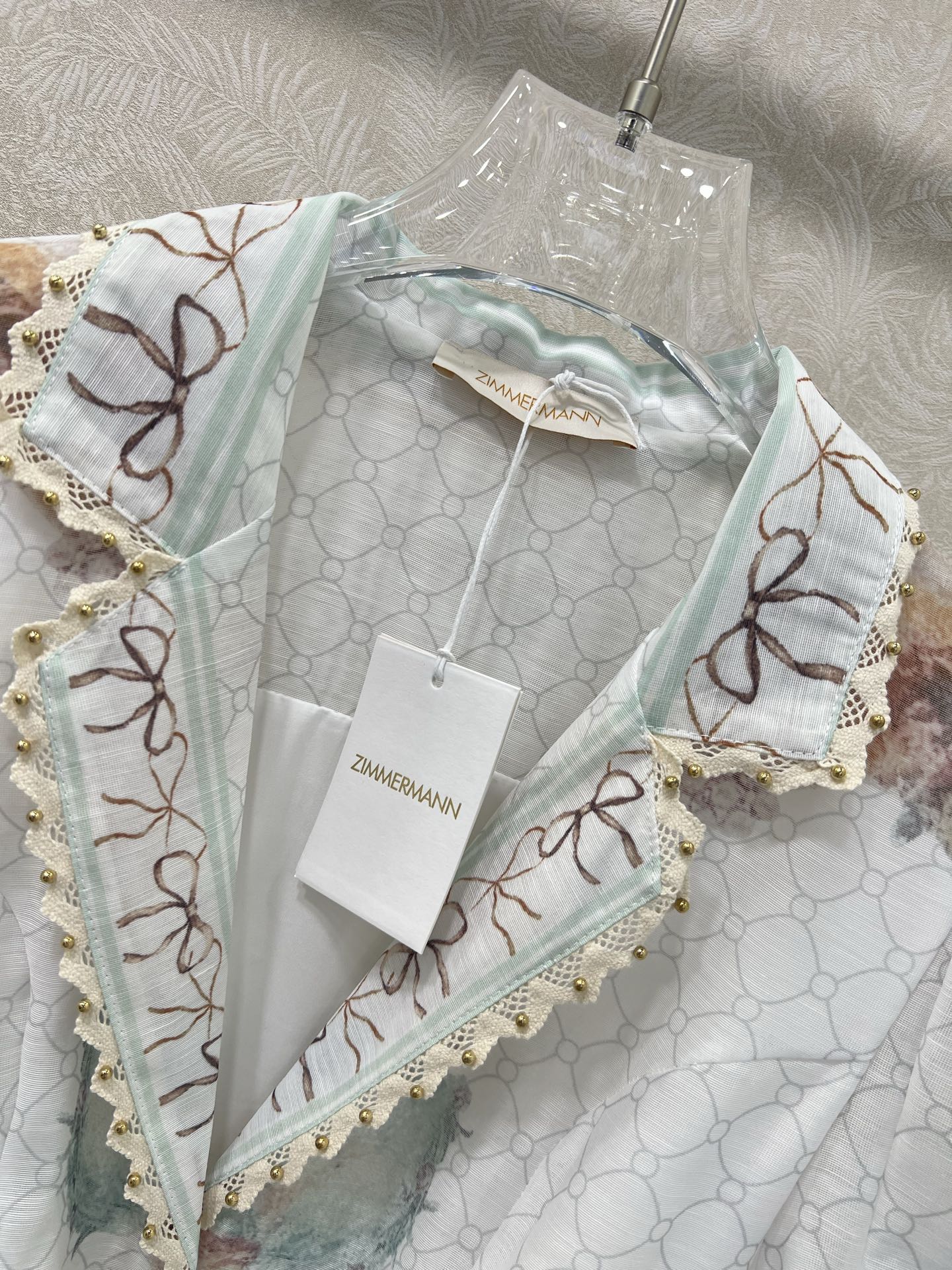 🔥🔥Zimmerman*兹/默曼25新款连衣裙 系扣前襟灯笼袖长款连衣裙 腰肩系绳设计 配以蕾丝小圆珠花