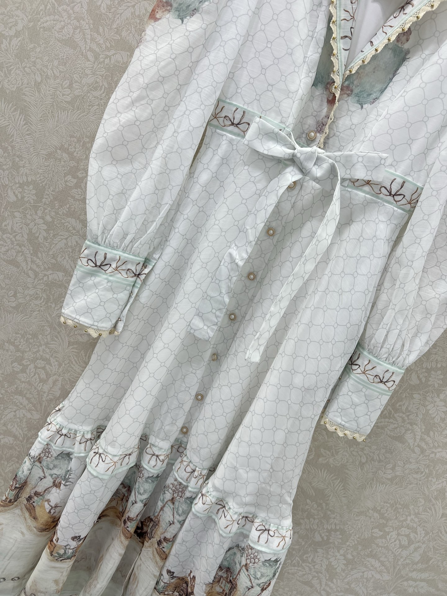 🔥🔥Zimmerman*兹/默曼25新款连衣裙 系扣前襟灯笼袖长款连衣裙 腰肩系绳设计 配以蕾丝小圆珠花