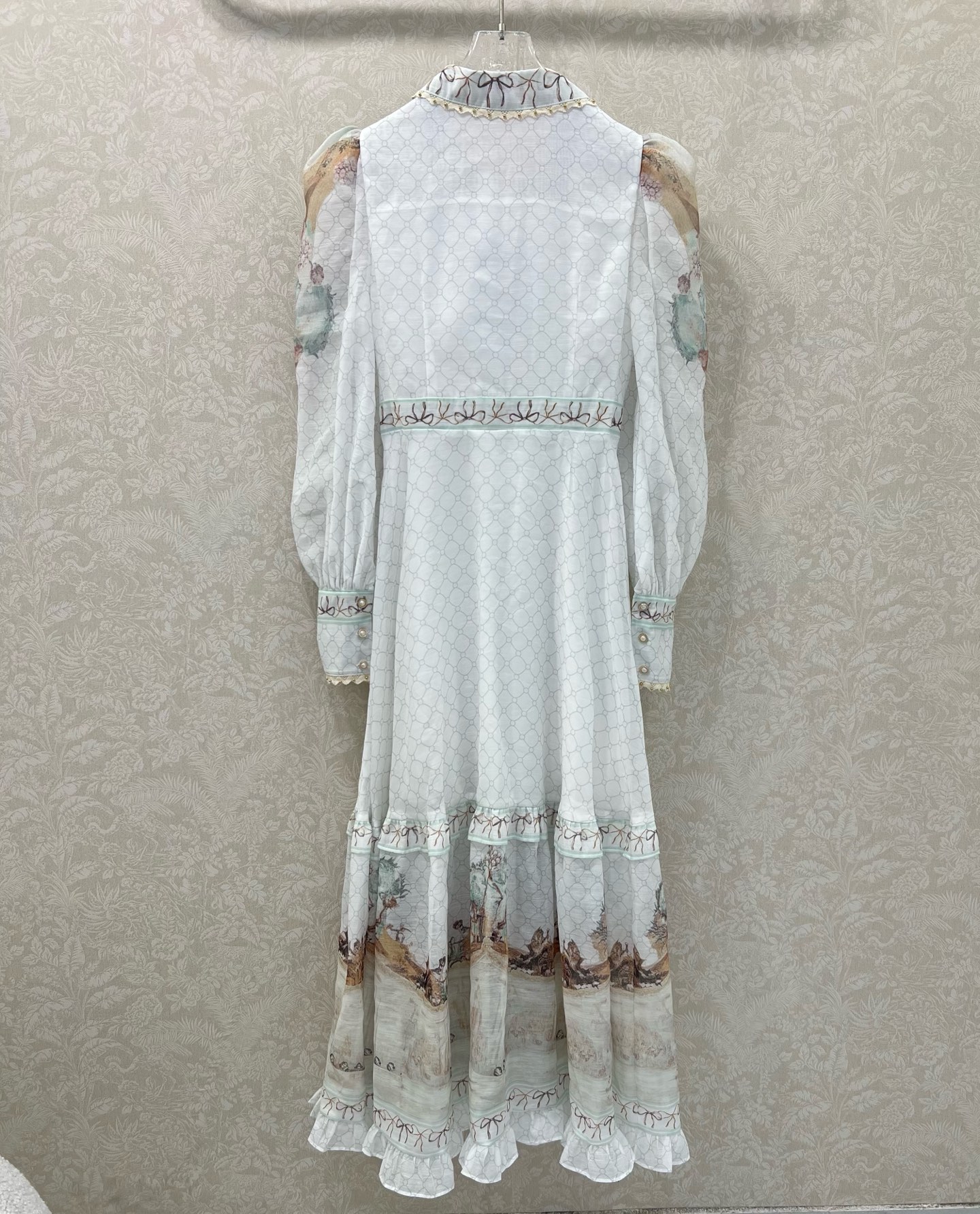 🔥🔥Zimmerman*兹/默曼25新款连衣裙 系扣前襟灯笼袖长款连衣裙 腰肩系绳设计 配以蕾丝小圆珠花