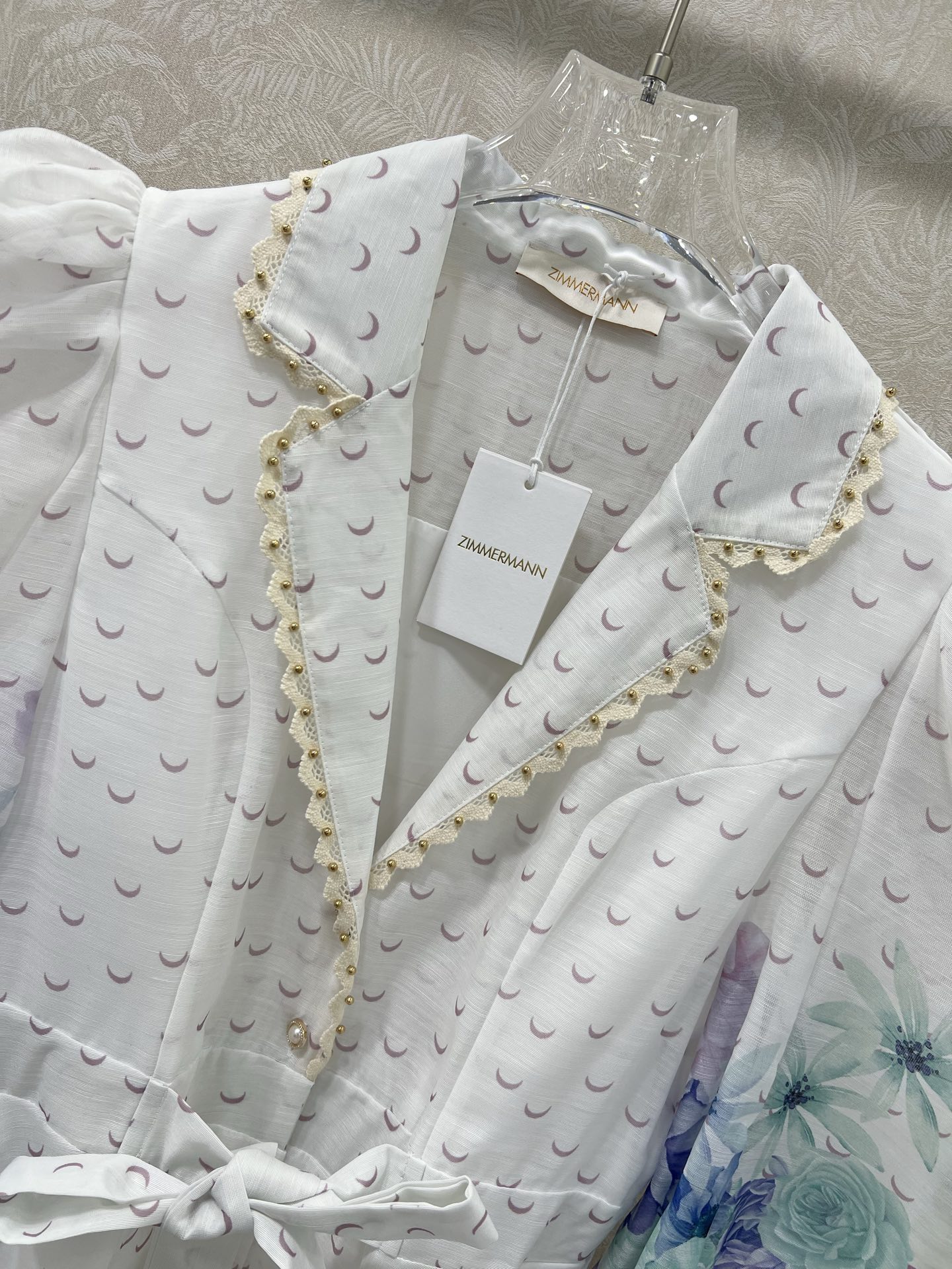 🔥🔥Zimmerman*兹/默曼25新款连衣裙 系扣前襟灯笼袖长款连衣裙 腰肩系绳设计 配以蕾丝小圆珠花