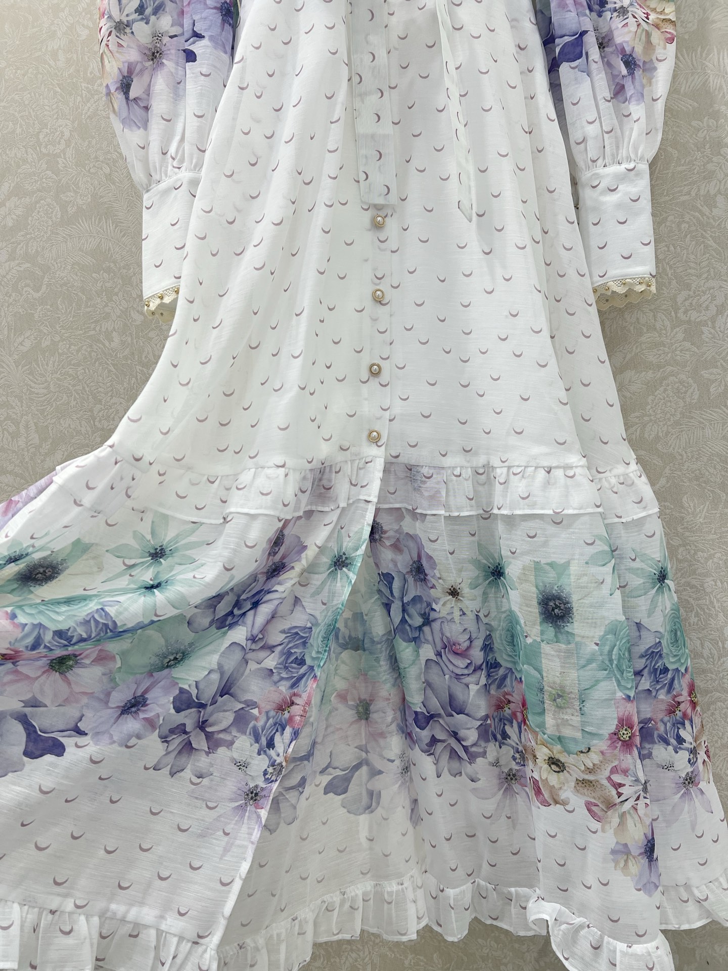 🔥🔥Zimmerman*兹/默曼25新款连衣裙 系扣前襟灯笼袖长款连衣裙 腰肩系绳设计 配以蕾丝小圆珠花