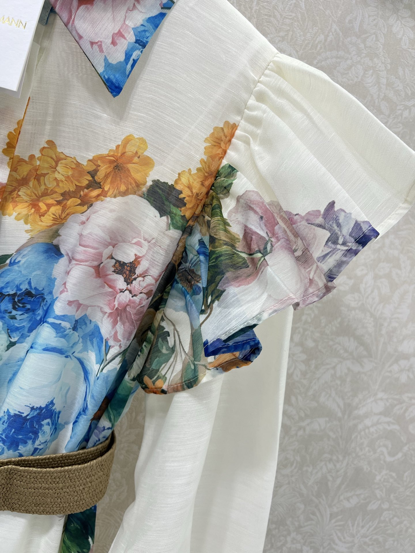 🔥🔥Zimmerman*兹/默曼 25新款翻领宫廷花边荷叶边长款连衣裙 灯笼袖搭配定制编制腰带 定位印花