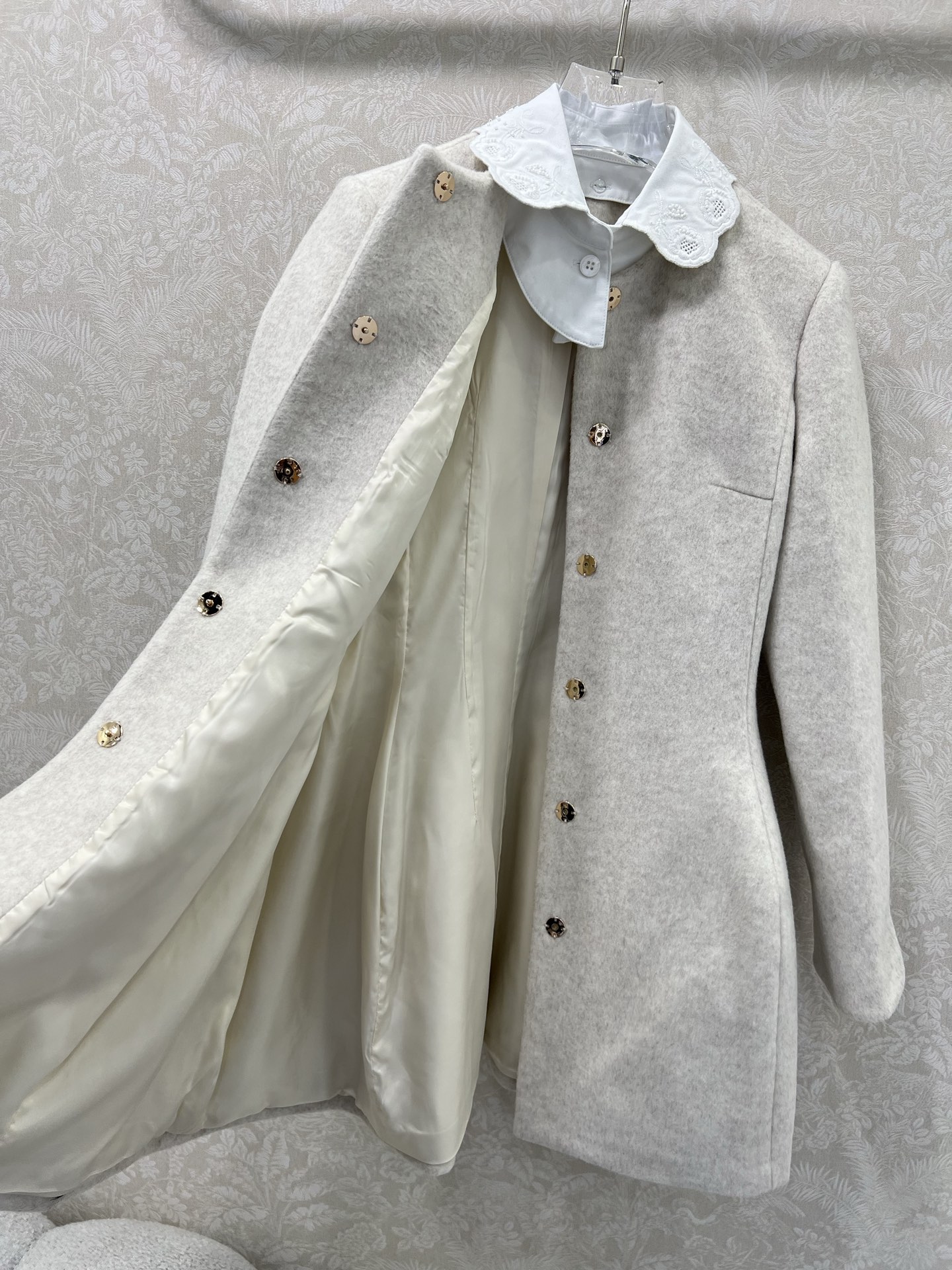 🔥🔥Miumi*25秋冬新品绣花领娃娃款羊毛毛呢外套连衣裙 超减龄甜妹千金穿搭 可拆卸刺绣娃娃领精致减龄