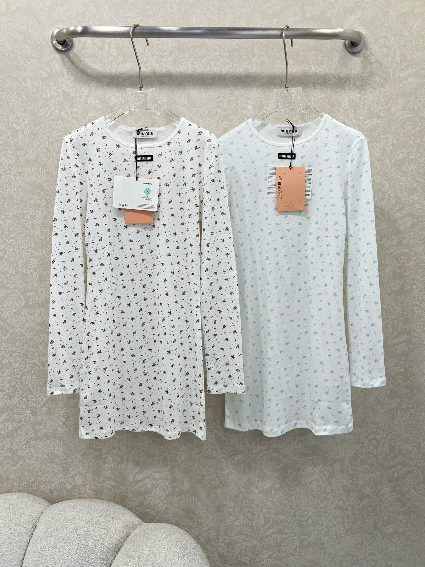 🔥🔥Miuni*25新款圆领碎花长袖连衣裙 全棉材质，清透舒适，弹力十足，圆领短袖裁剪，领口袖口螺纹波浪