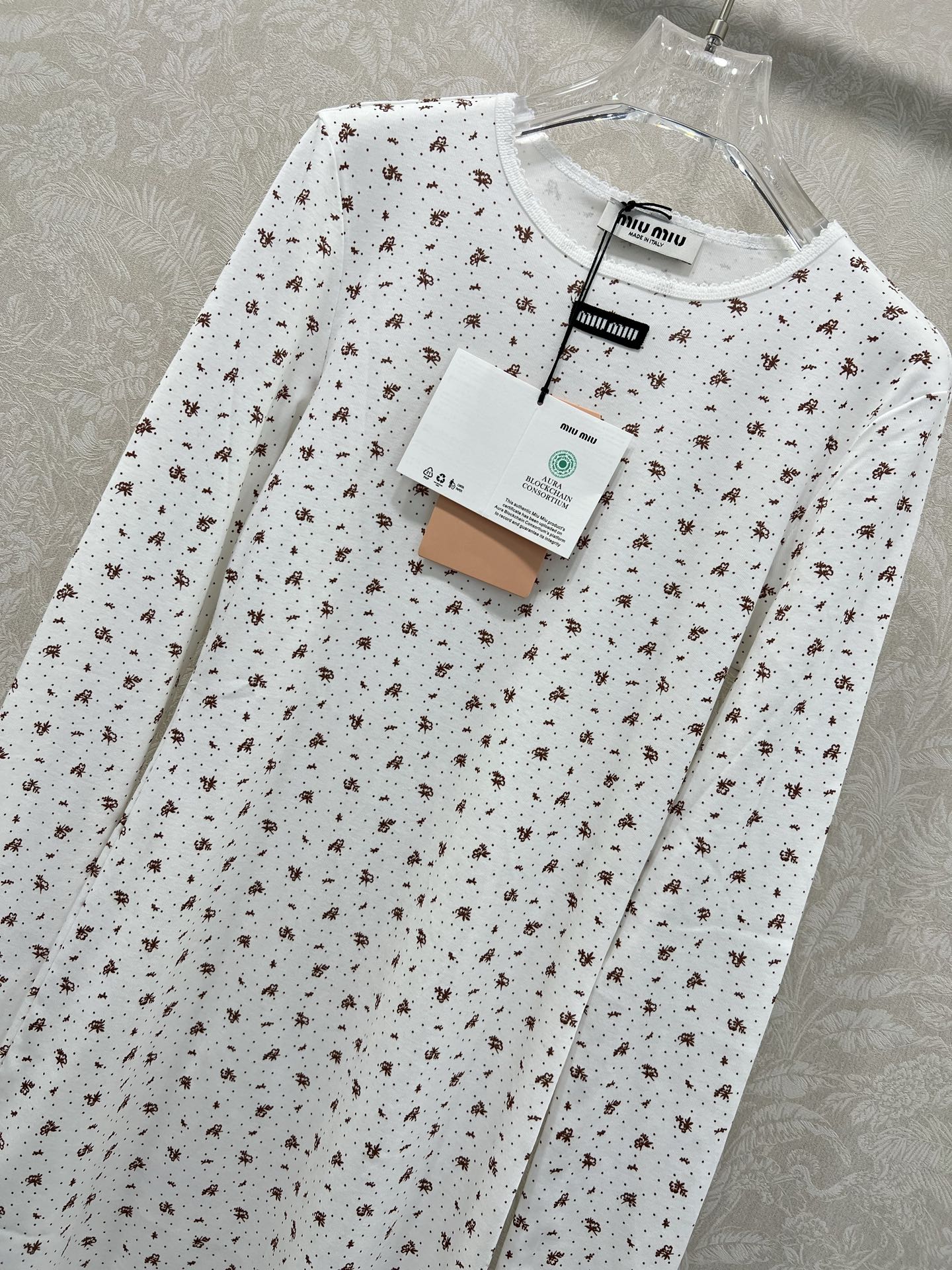 🔥🔥Miuni*25新款圆领碎花长袖连衣裙 全棉材质，清透舒适，弹力十足，圆领短袖裁剪，领口袖口螺纹波浪