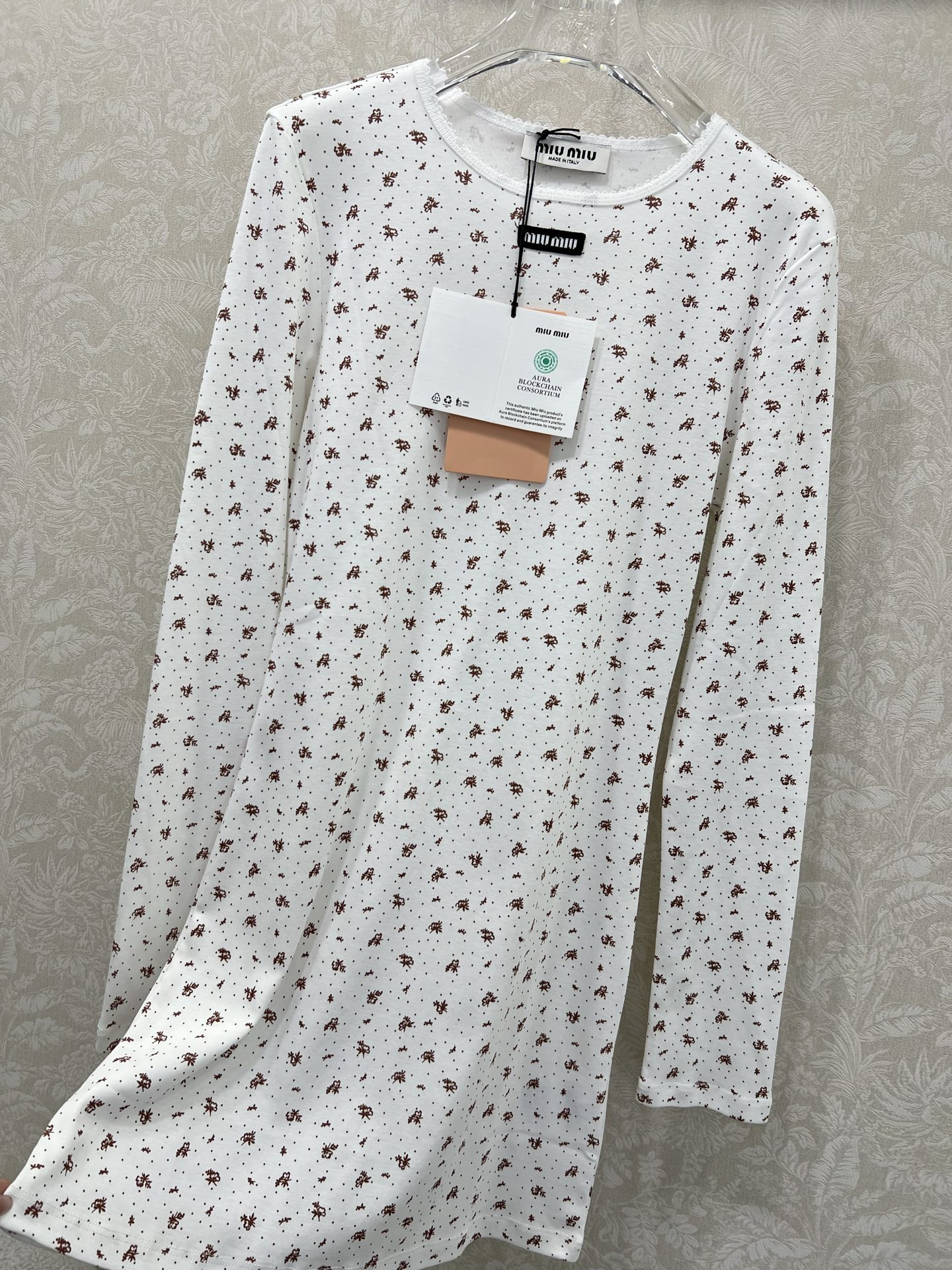 🔥🔥Miuni*25新款圆领碎花长袖连衣裙 全棉材质，清透舒适，弹力十足，圆领短袖裁剪，领口袖口螺纹波浪