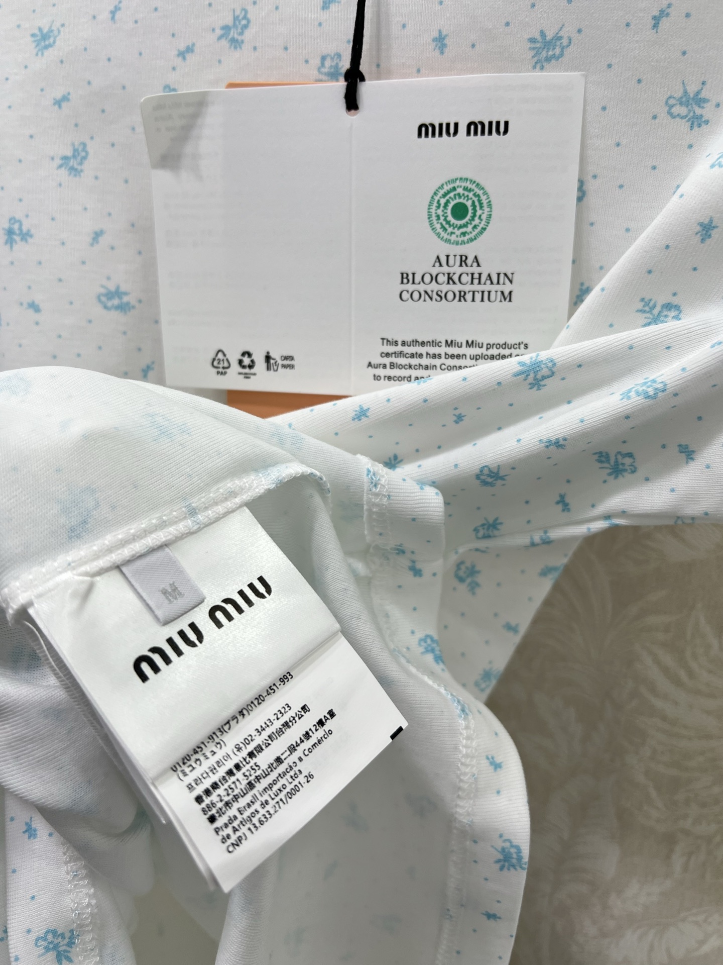 🔥🔥Miuni*25新款圆领碎花长袖上衣 全棉材质，清透舒适，弹力十足，圆领短袖裁剪，领口袖口螺纹波浪花