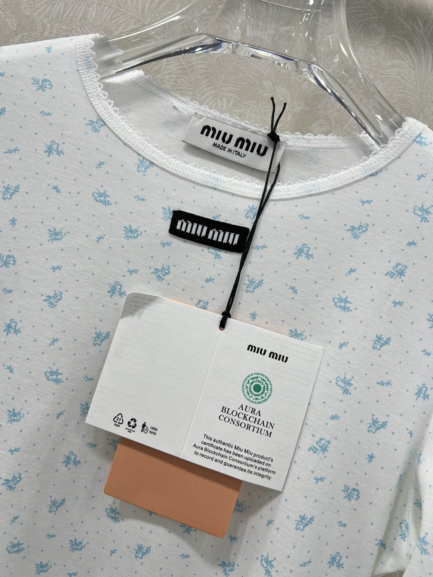 🔥🔥Miuni*25新款圆领碎花长袖上衣 全棉材质，清透舒适，弹力十足，圆领短袖裁剪，领口袖口螺纹波浪花