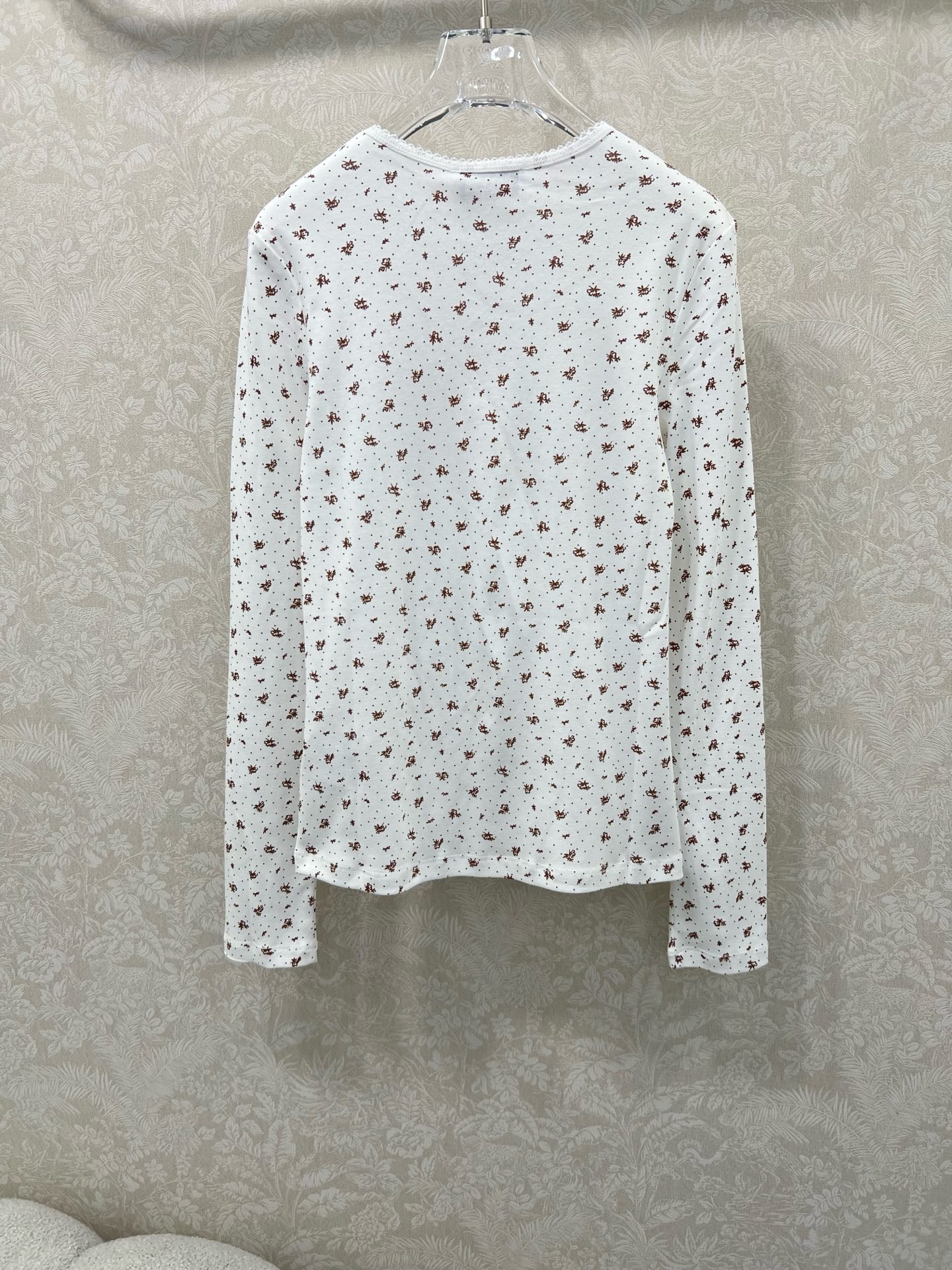 🔥🔥Miuni*25新款圆领碎花长袖上衣 全棉材质，清透舒适，弹力十足，圆领短袖裁剪，领口袖口螺纹波浪花