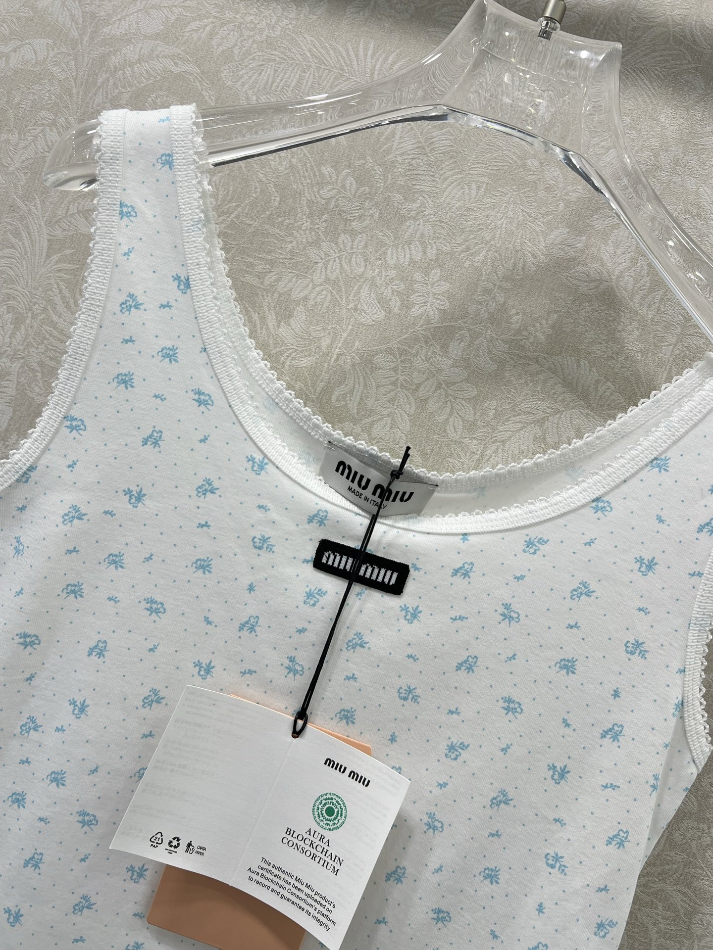 🔥🔥Miuni*26早春新款圆领碎花背心上衣 全棉材质，清透舒适，弹力十足，圆领短袖裁剪，领口袖口螺纹波