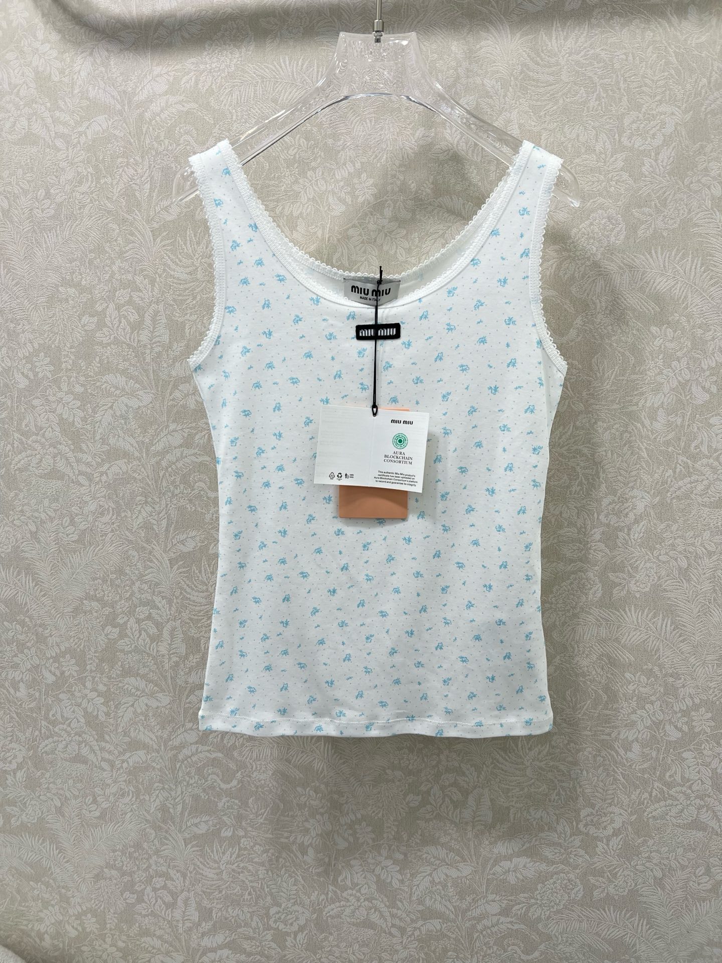 🔥🔥Miuni*26早春新款圆领碎花背心上衣 全棉材质，清透舒适，弹力十足，圆领短袖裁剪，领口袖口螺纹波