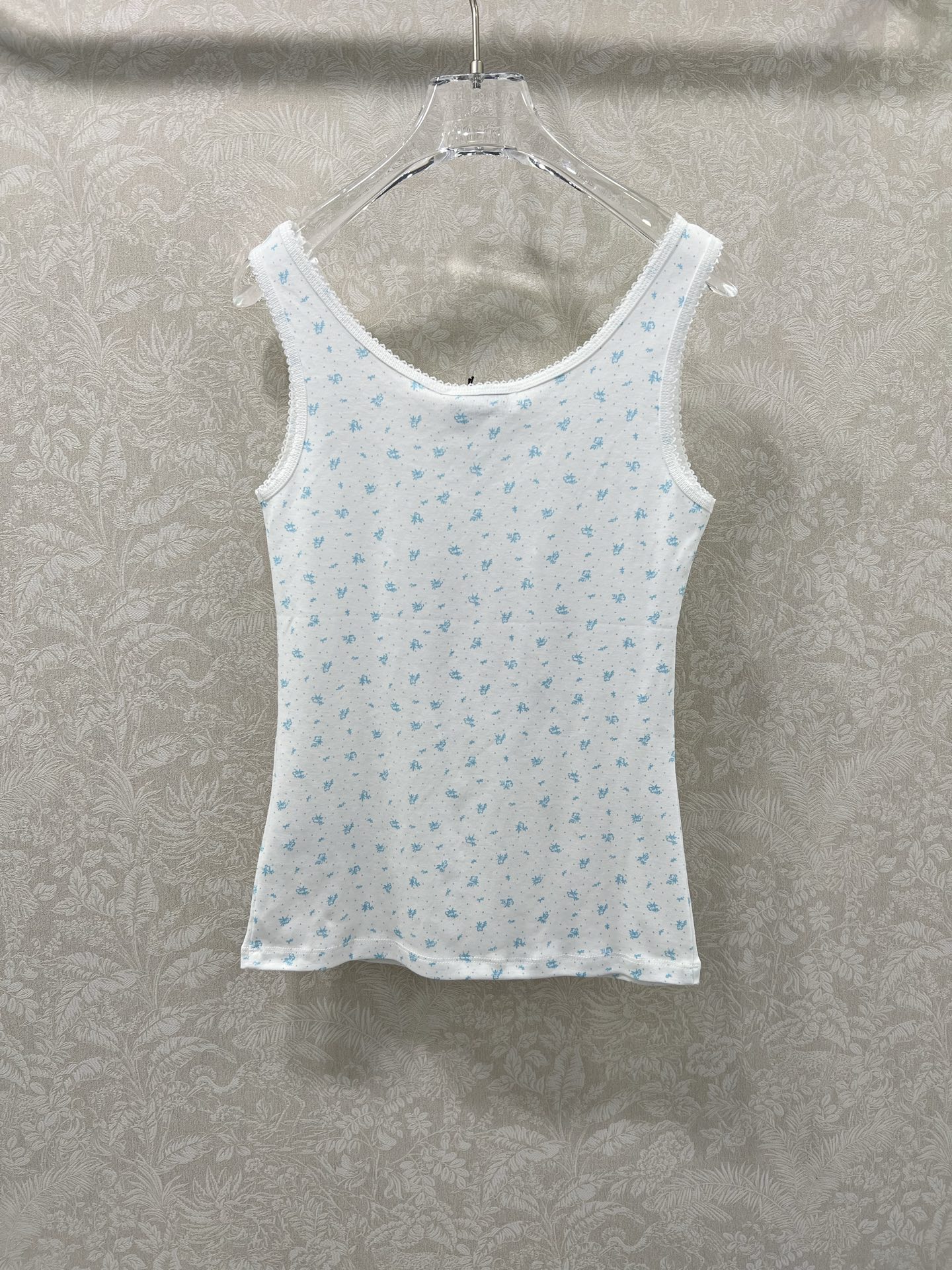 🔥🔥Miuni*26早春新款圆领碎花背心上衣 全棉材质，清透舒适，弹力十足，圆领短袖裁剪，领口袖口螺纹波