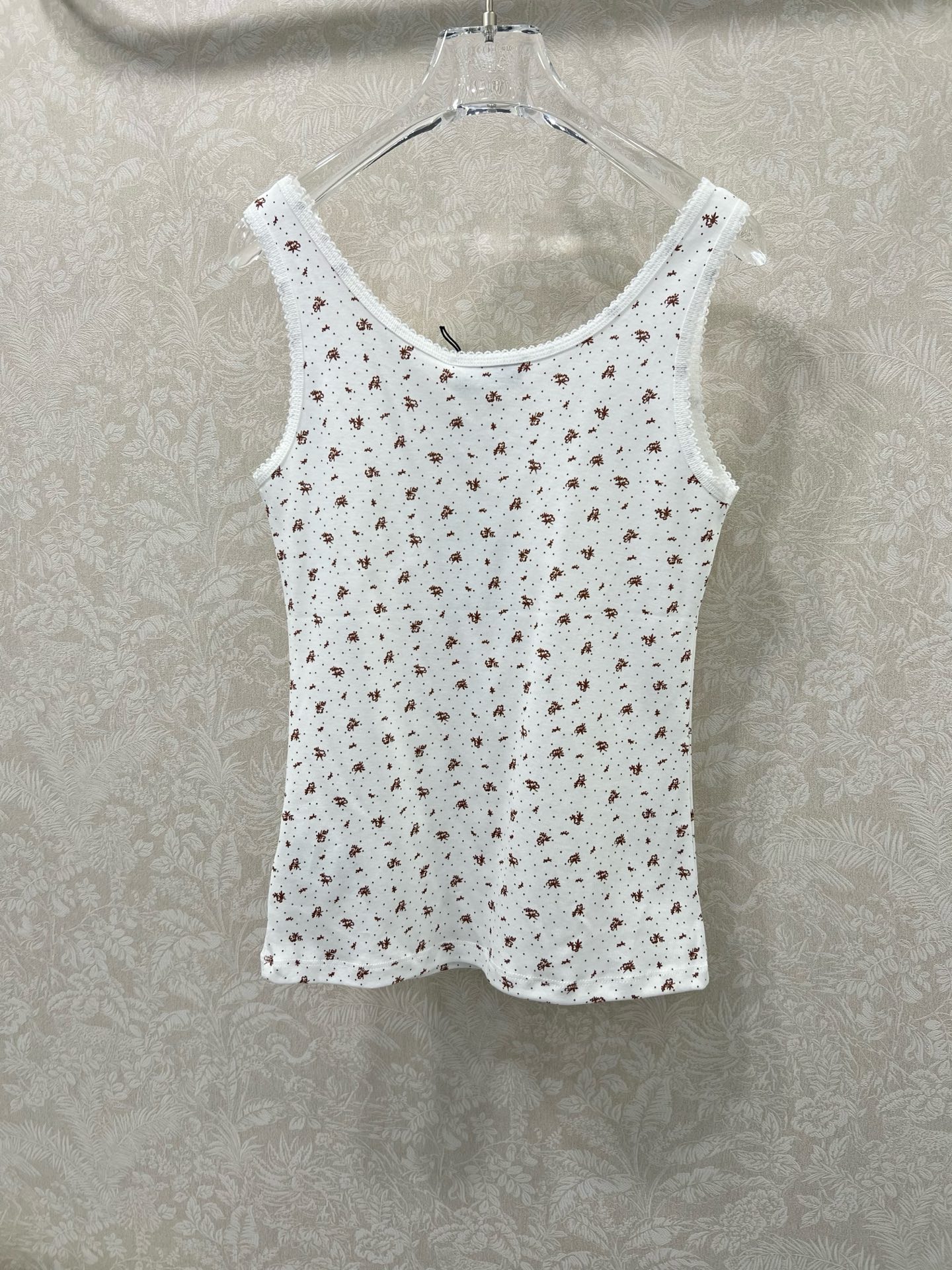 🔥🔥Miuni*26早春新款圆领碎花背心上衣 全棉材质，清透舒适，弹力十足，圆领短袖裁剪，领口袖口螺纹波