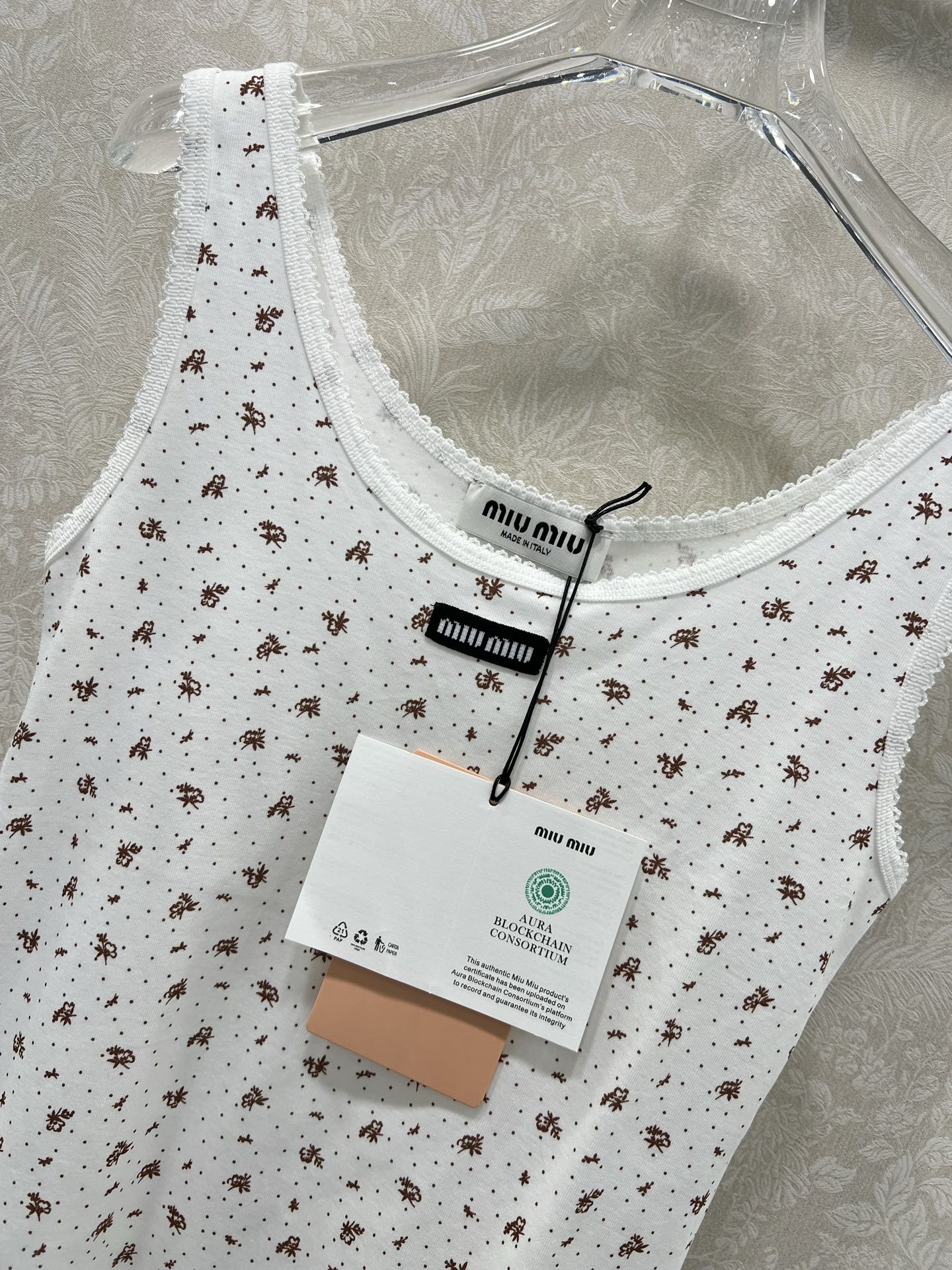 🔥🔥Miuni*26早春新款圆领碎花背心上衣 全棉材质，清透舒适，弹力十足，圆领短袖裁剪，领口袖口螺纹波