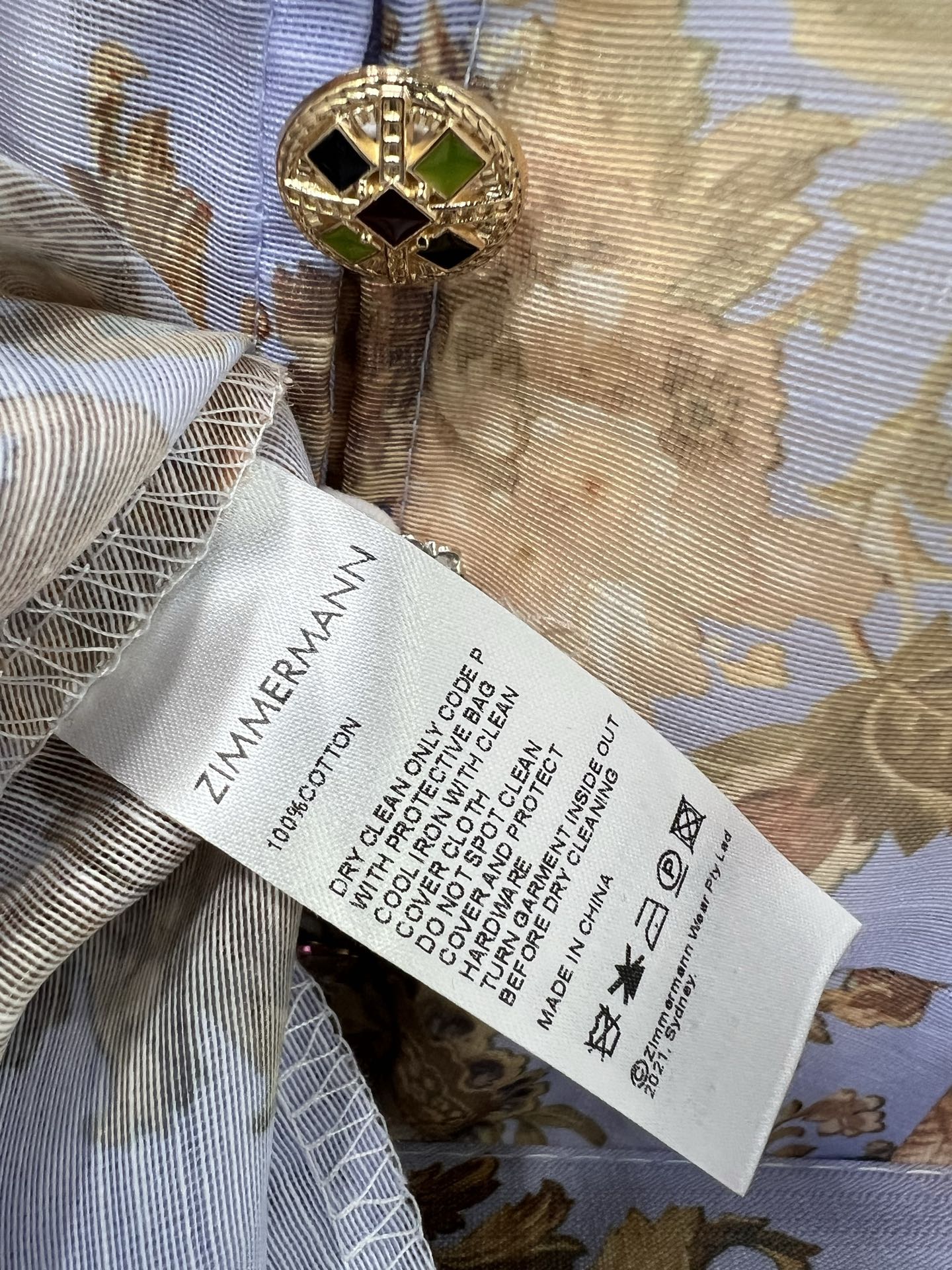 🔥🔥Zimmerman*兹/默曼 25新出紫色花色立领短款连衣裙 小立领和灯笼袖设计 前襟定制多宝花样五