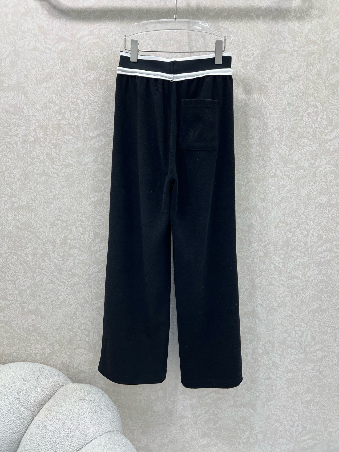 🔥🔥celin* 25新款腰头字母弹力织带净色阔腿长裤 腰头撞色logo弹力织带 裤身凯旋门刺绣装饰 两