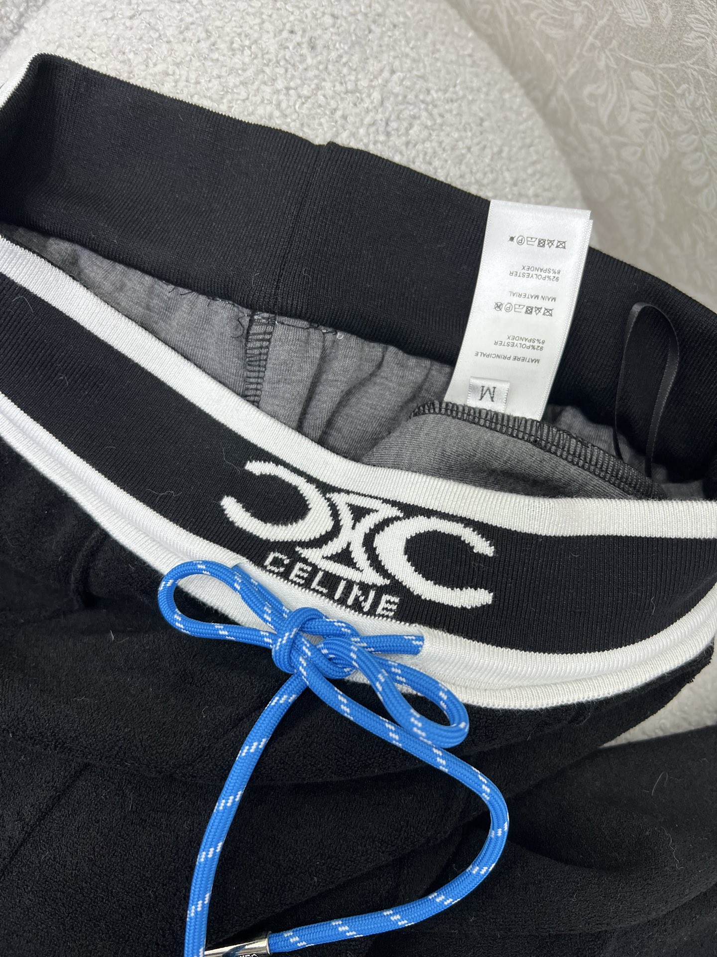 🔥🔥celin* 25新款腰头字母弹力织带净色阔腿长裤 腰头撞色logo弹力织带 裤身凯旋门刺绣装饰 两