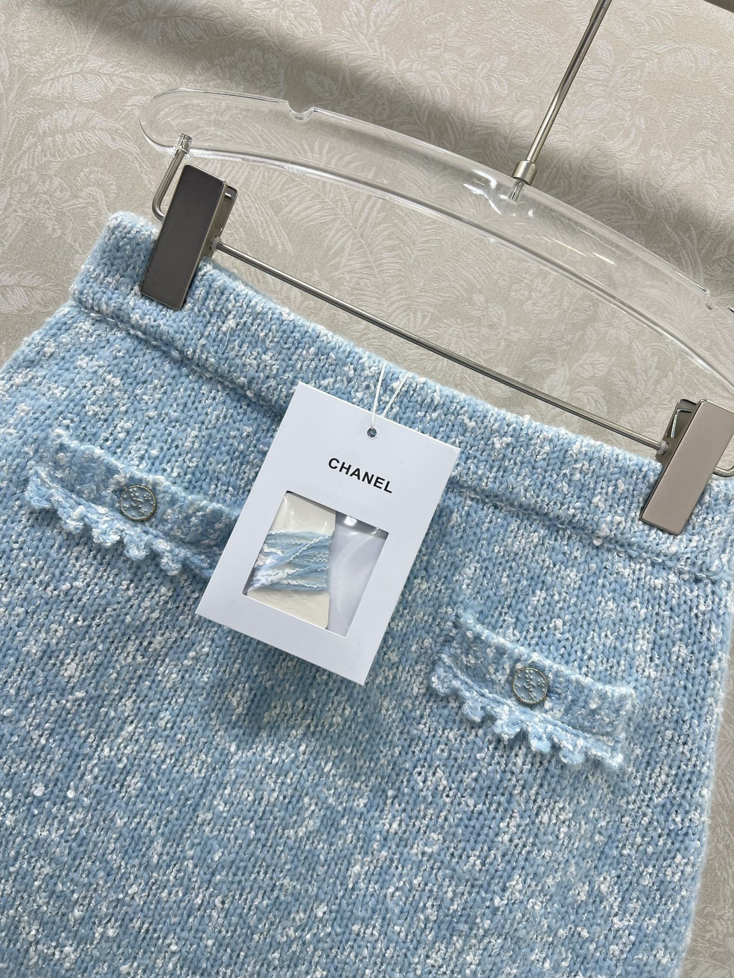 🔥🔥Chane*25新款绣花花边针织短裙 羊驼毛混纺材质 柔软舒适 触感细腻有质感 蕾丝花边甜美温柔马卡