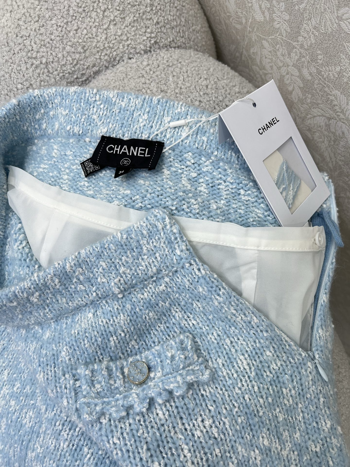 🔥🔥Chane*25新款绣花花边针织短裙 羊驼毛混纺材质 柔软舒适 触感细腻有质感 蕾丝花边甜美温柔马卡