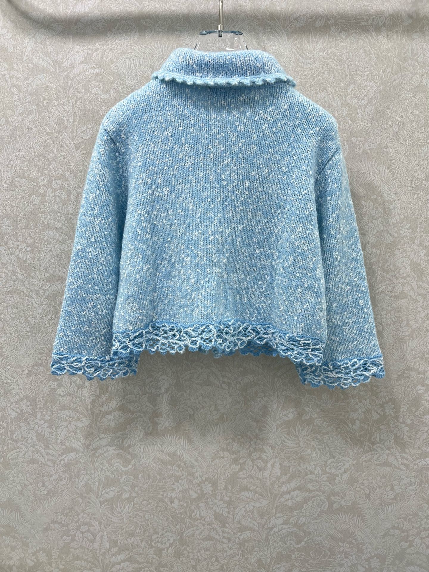 🔥🔥Chane*25新款绣花花边针织开衫 小香娃娃领花边开衫 羊驼毛混纺材质 柔软舒适 触感细腻有质感 