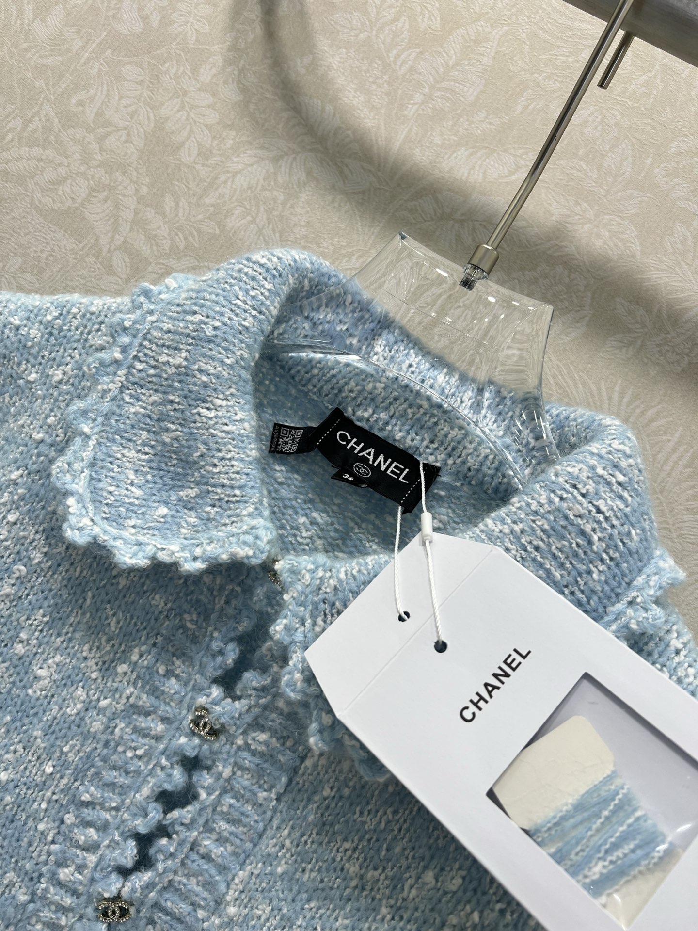 🔥🔥Chane*25新款绣花花边针织开衫 小香娃娃领花边开衫 羊驼毛混纺材质 柔软舒适 触感细腻有质感 