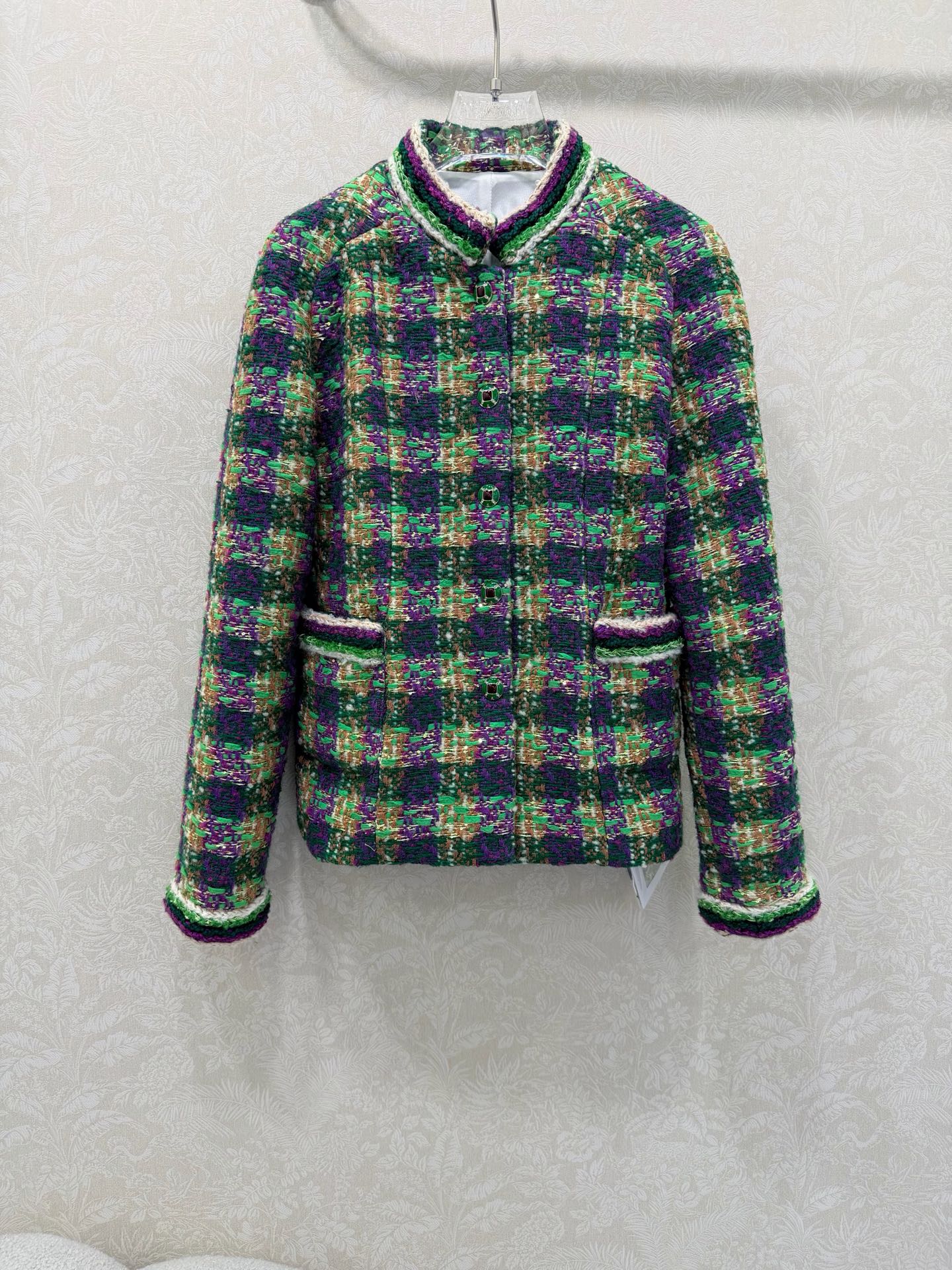 🔥🔥Chan*l 25新款编织立领洋装外套 进口粗纺羊毛呢材质。百分百真丝内衬。粗花条纹毛呢面料打造名媛