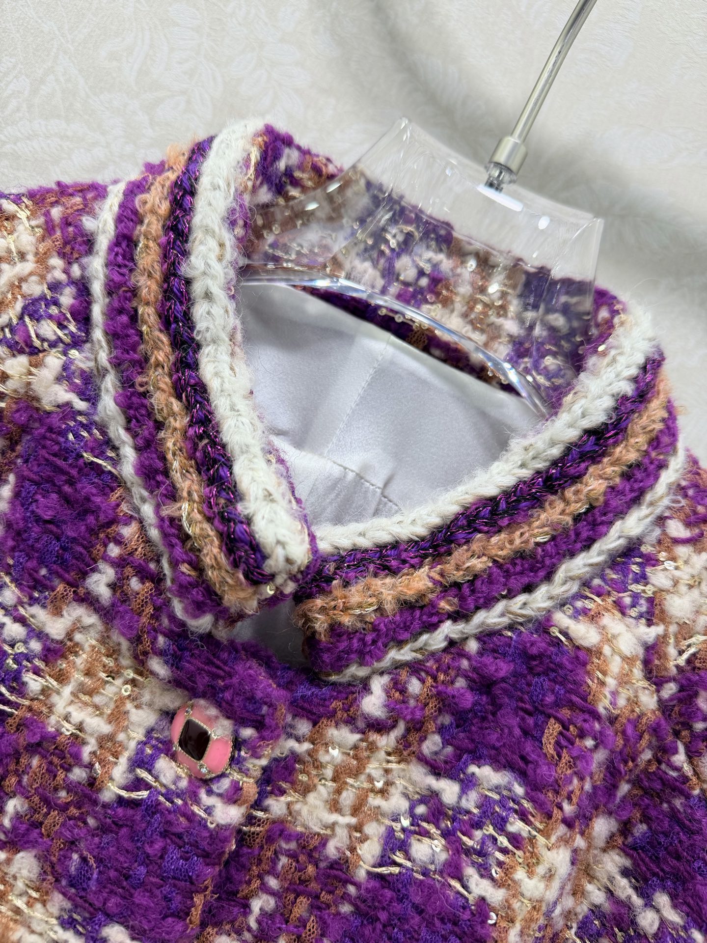 🔥🔥Chan*l 25新款编织立领洋装外套 进口粗纺羊毛呢材质。百分百真丝内衬。粗花条纹毛呢面料打造名媛