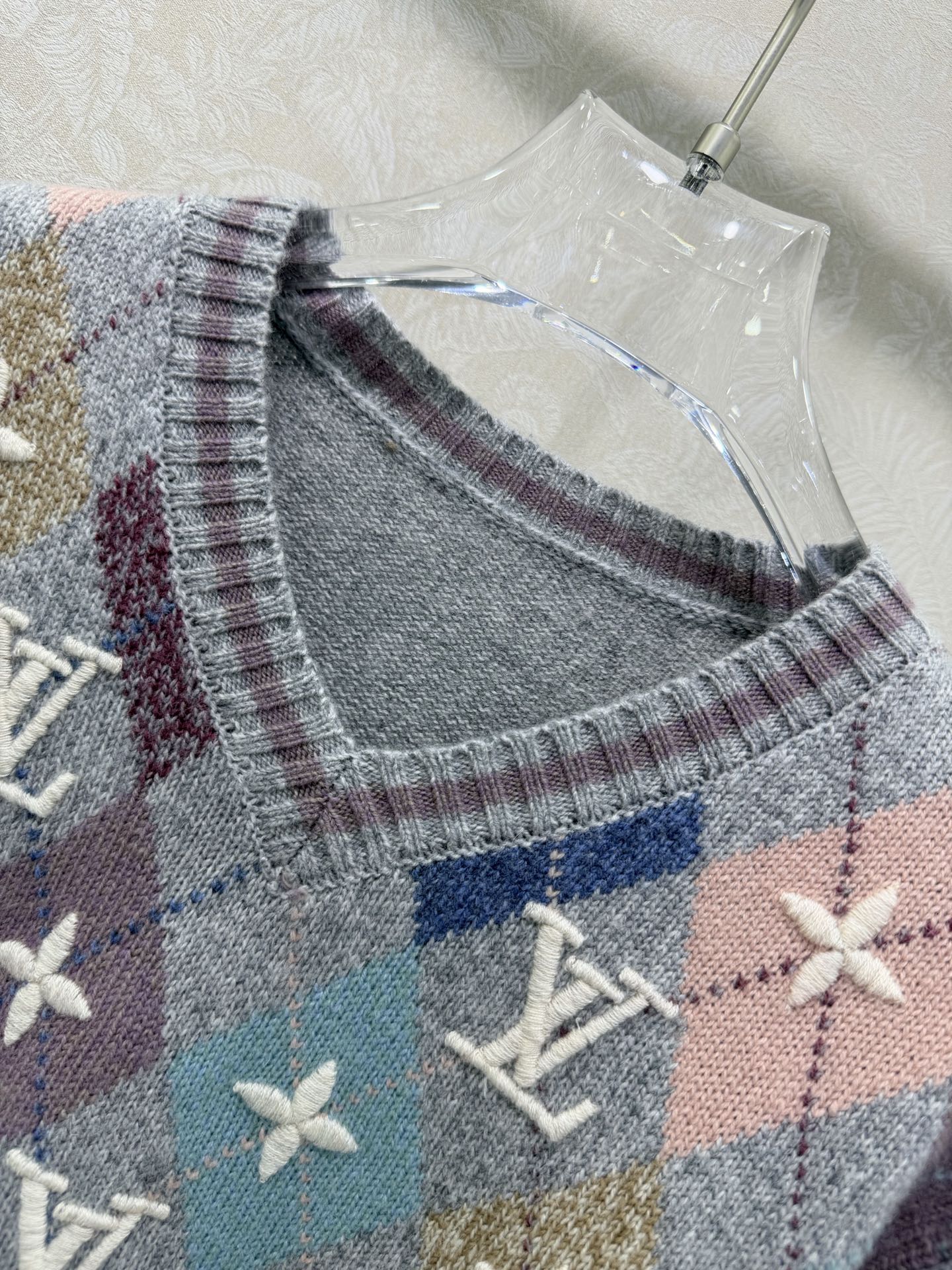 🔥🔥Louis Vuitto*25新款滑雪系列Monogram重工立体刺绣logo菱格配色提花毛衣！羊绒