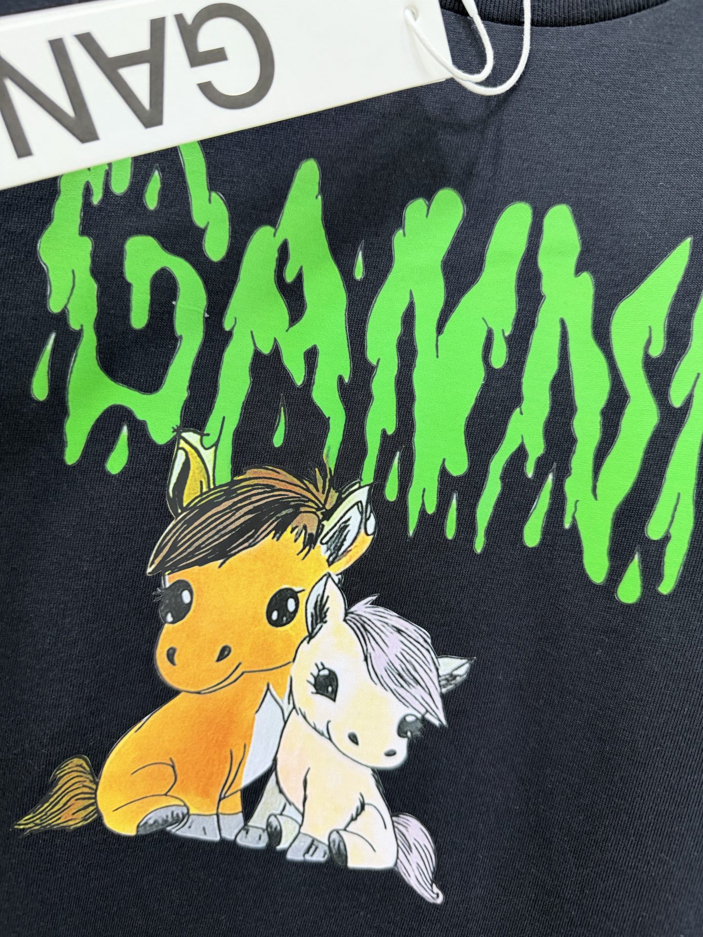 🔥🔥Gan*i 26SS早春新款短袖T恤 童趣小马印花短袖T恤:马年🐴限定款，绿色做旧质感的字母印花，两