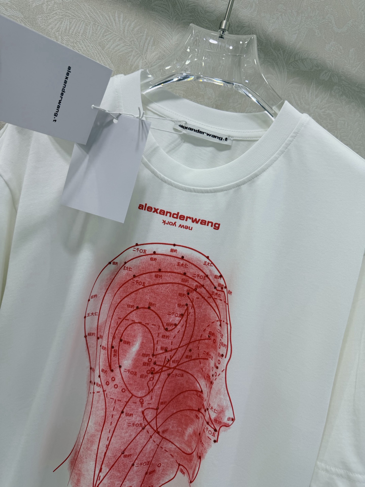 🔥🔥Alexander Wan*26早春新款短袖T恤 胸前红色地图轮廓，辨识度超高，品牌logo和“sp