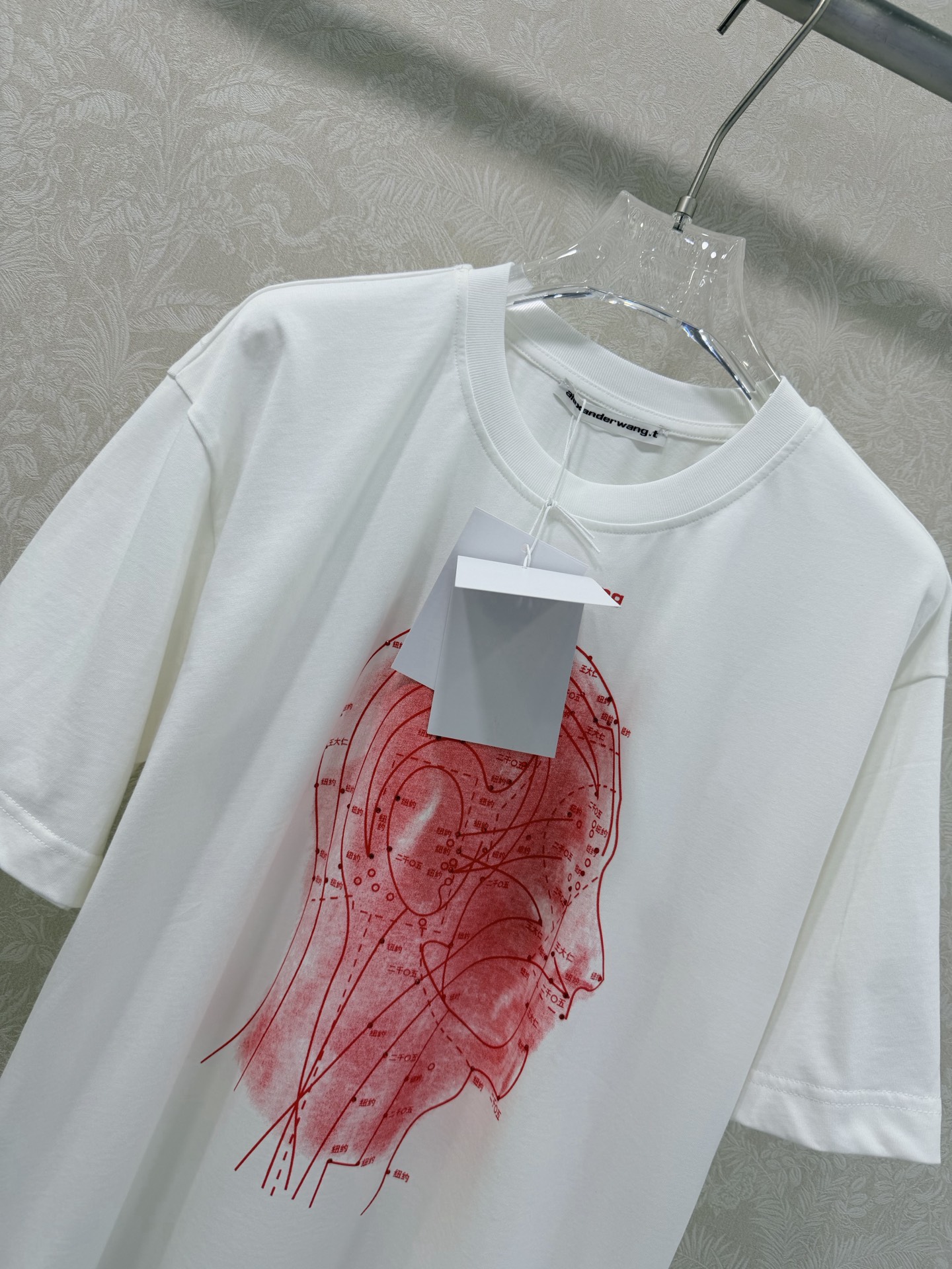 🔥🔥Alexander Wan*26早春新款短袖T恤 胸前红色地图轮廓，辨识度超高，品牌logo和“sp