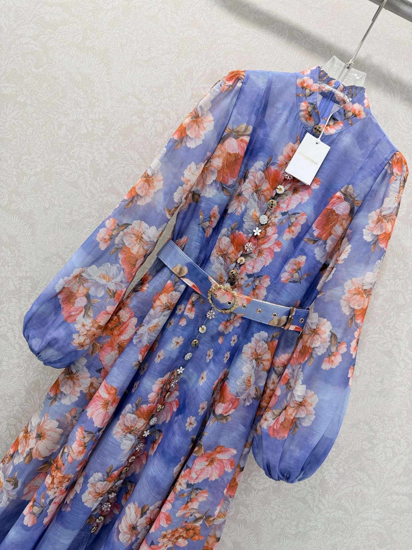 🔥🔥Zimmerman*兹/默曼 26新出花色立领长款连衣裙 小立领和灯笼袖设计 前襟定制多宝花样五金 