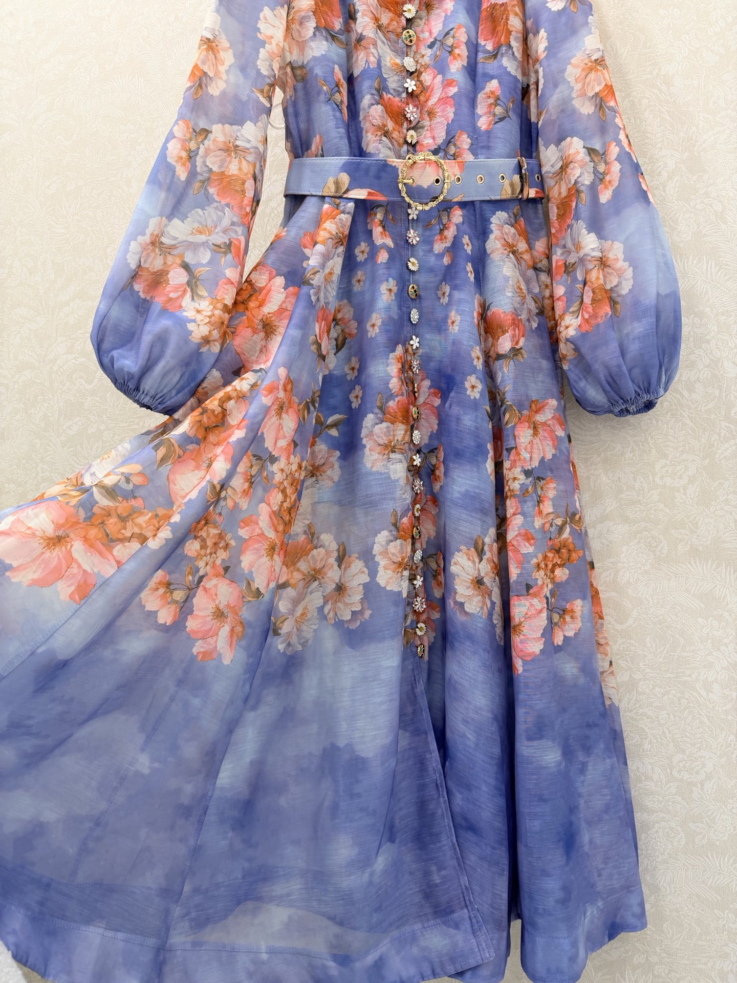 🔥🔥Zimmerman*兹/默曼 26新出花色立领长款连衣裙 小立领和灯笼袖设计 前襟定制多宝花样五金 