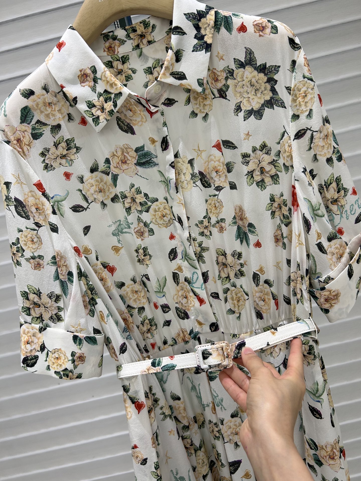 Elegant Gardenia Silk Dress with Belt - Floral Print, Size 36-40, New 2025 Collection 6 i1748533522858 3044 0 4