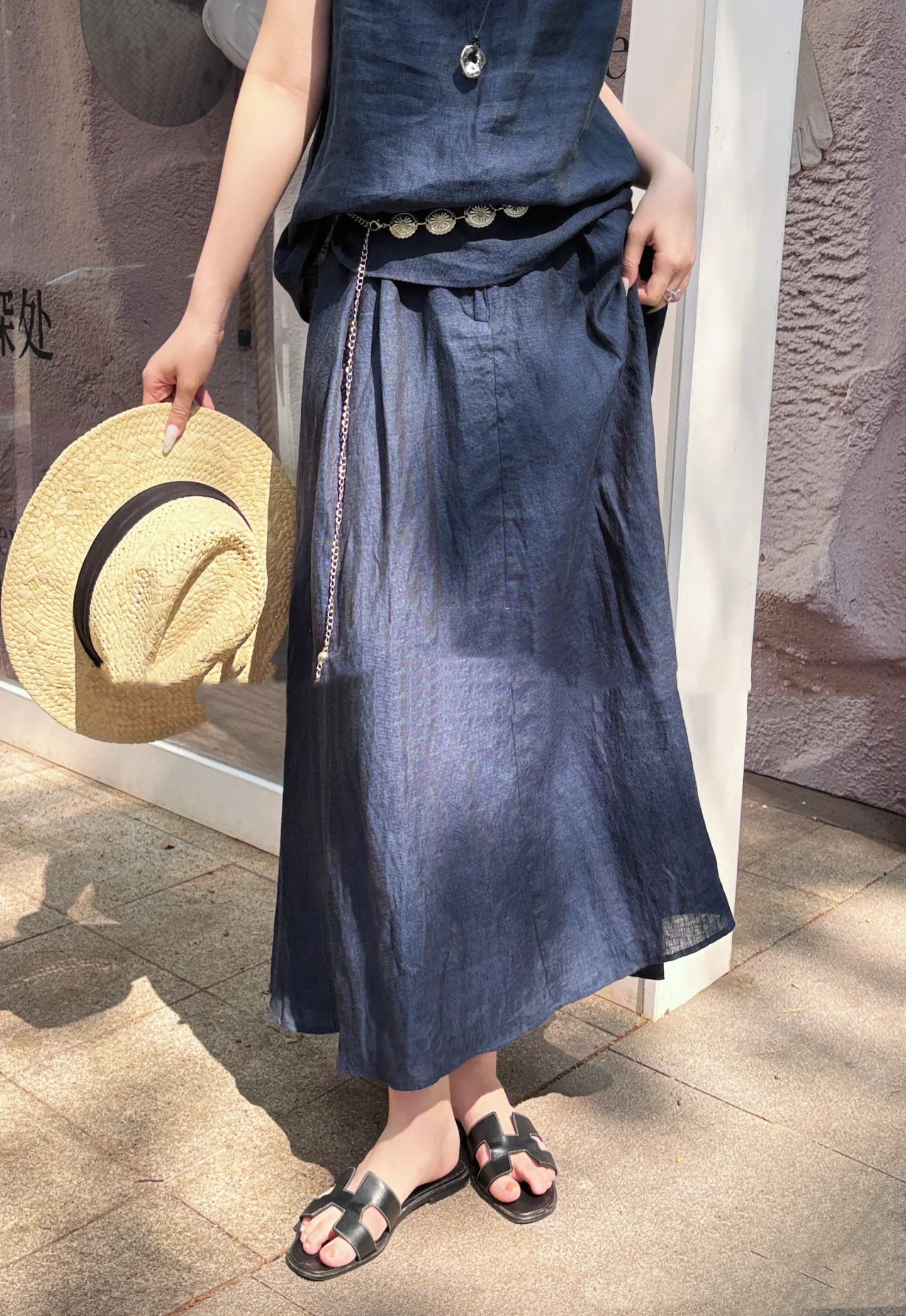 Linen Two-Piece Set: Minimalist Top & High-Waisted Skirt with Waist Chain 9 i1747405735894 6327 0 7