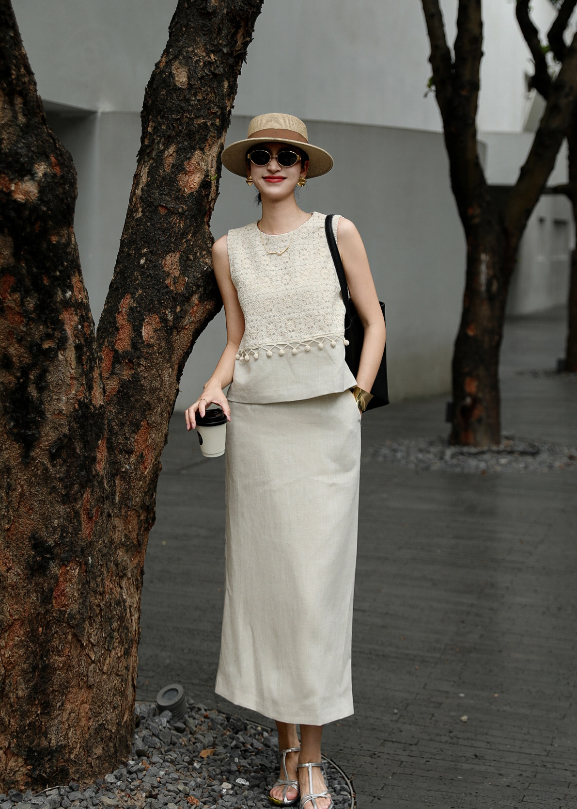 Elegant Two-Piece Set: Embroidered Top & Linen Skirt - Chanel Inspired 7 i1747750591126 4516 0 5