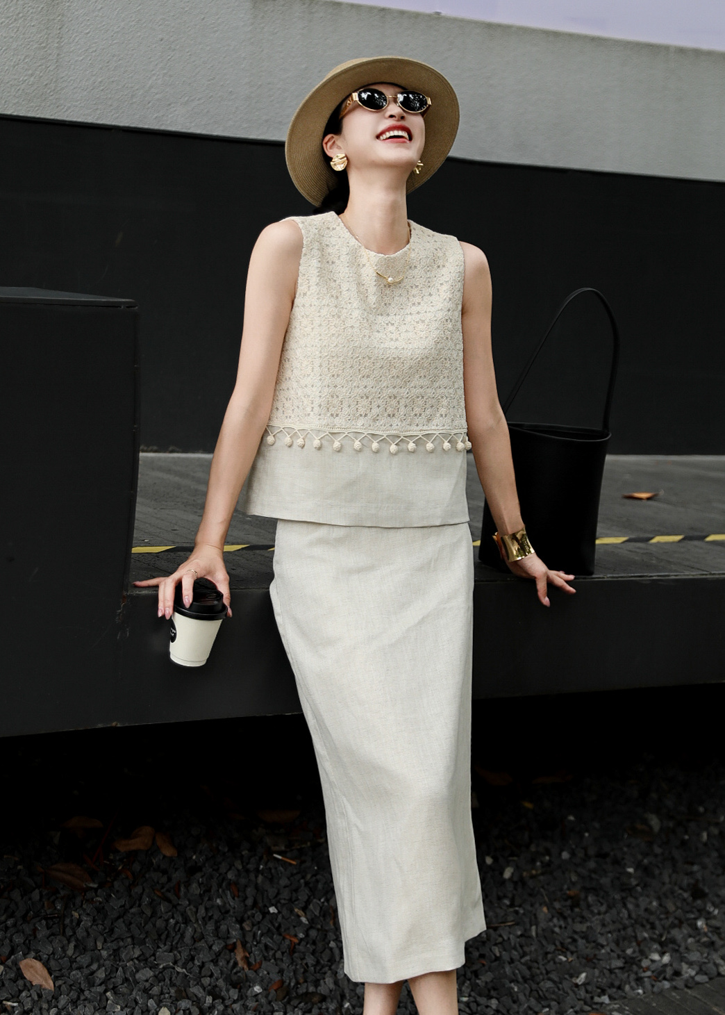 Elegant Two-Piece Set: Embroidered Top & Linen Skirt - Chanel Inspired 5 i1747750591208 2365 0 3