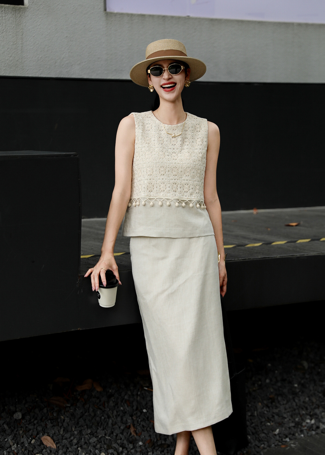 Elegant Two-Piece Set: Embroidered Top & Linen Skirt - Chanel Inspired 6 i1747750593001 1341 0 4