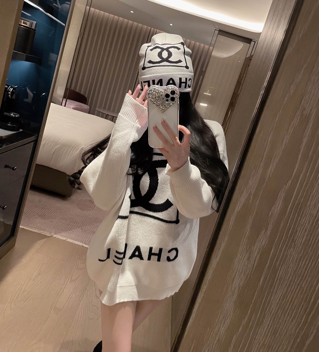 Chanel Clothing Sweatshirts Black White Knitting Fashion