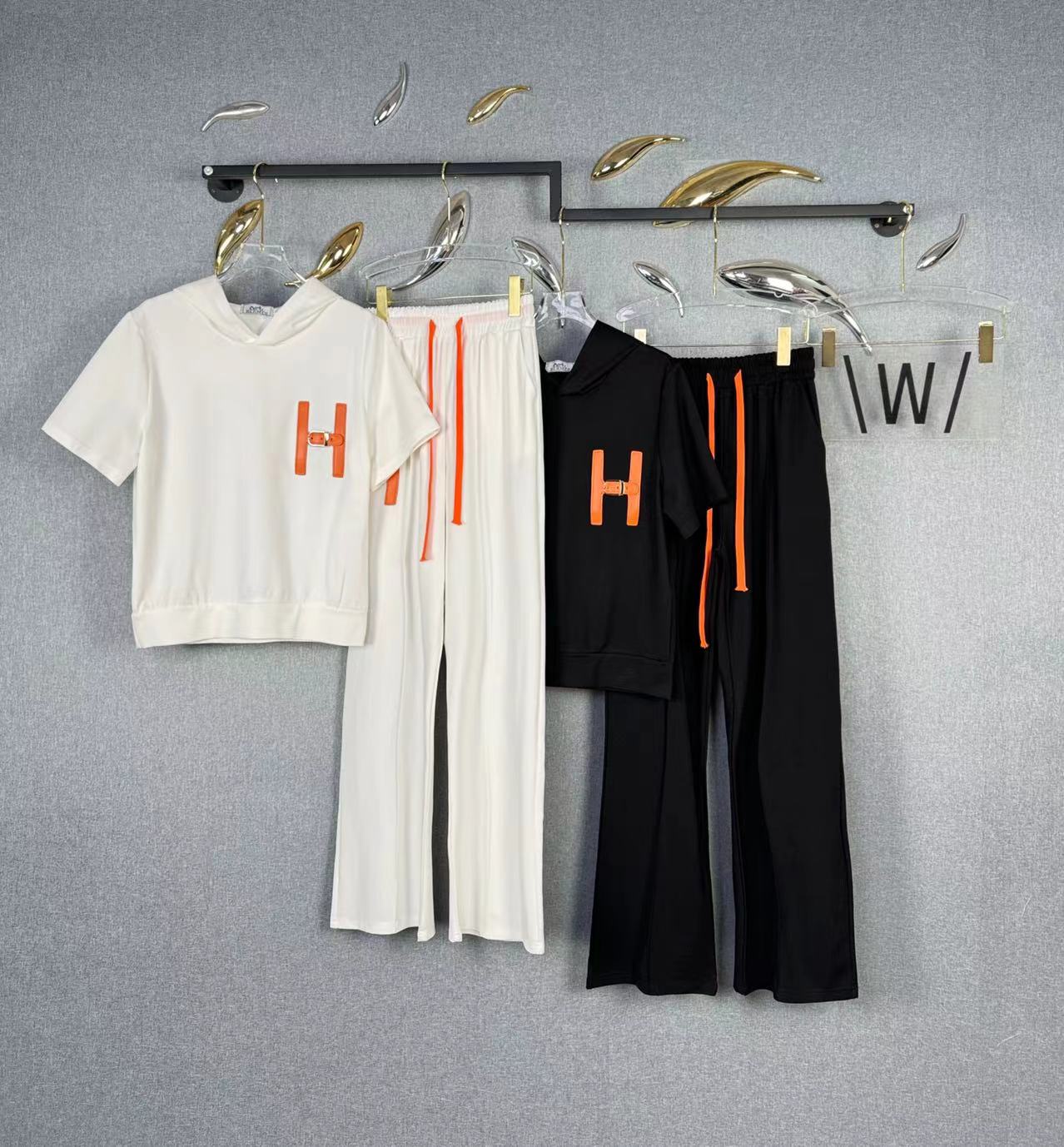 Hermes Clothing Pants & Trousers Shirts & Blouses Two Piece Outfits & Matching Sets Unsurpassed Quality
 Black White Cotton Summer Collection Hooded Top