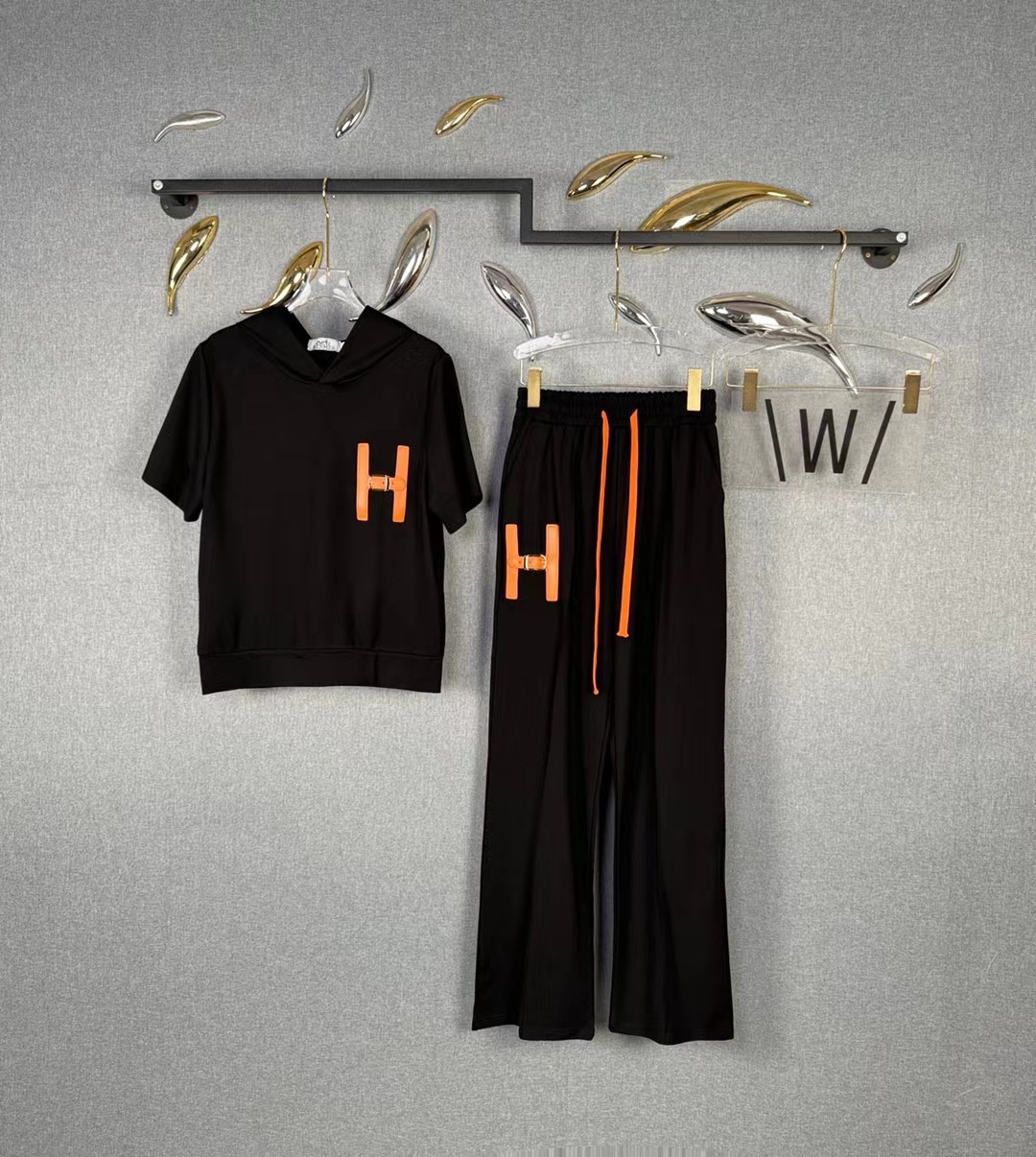 Hermes Clothing Pants & Trousers Shirts & Blouses Two Piece Outfits & Matching Sets 7 Star Collection
 Black White Cotton Summer Collection Hooded Top