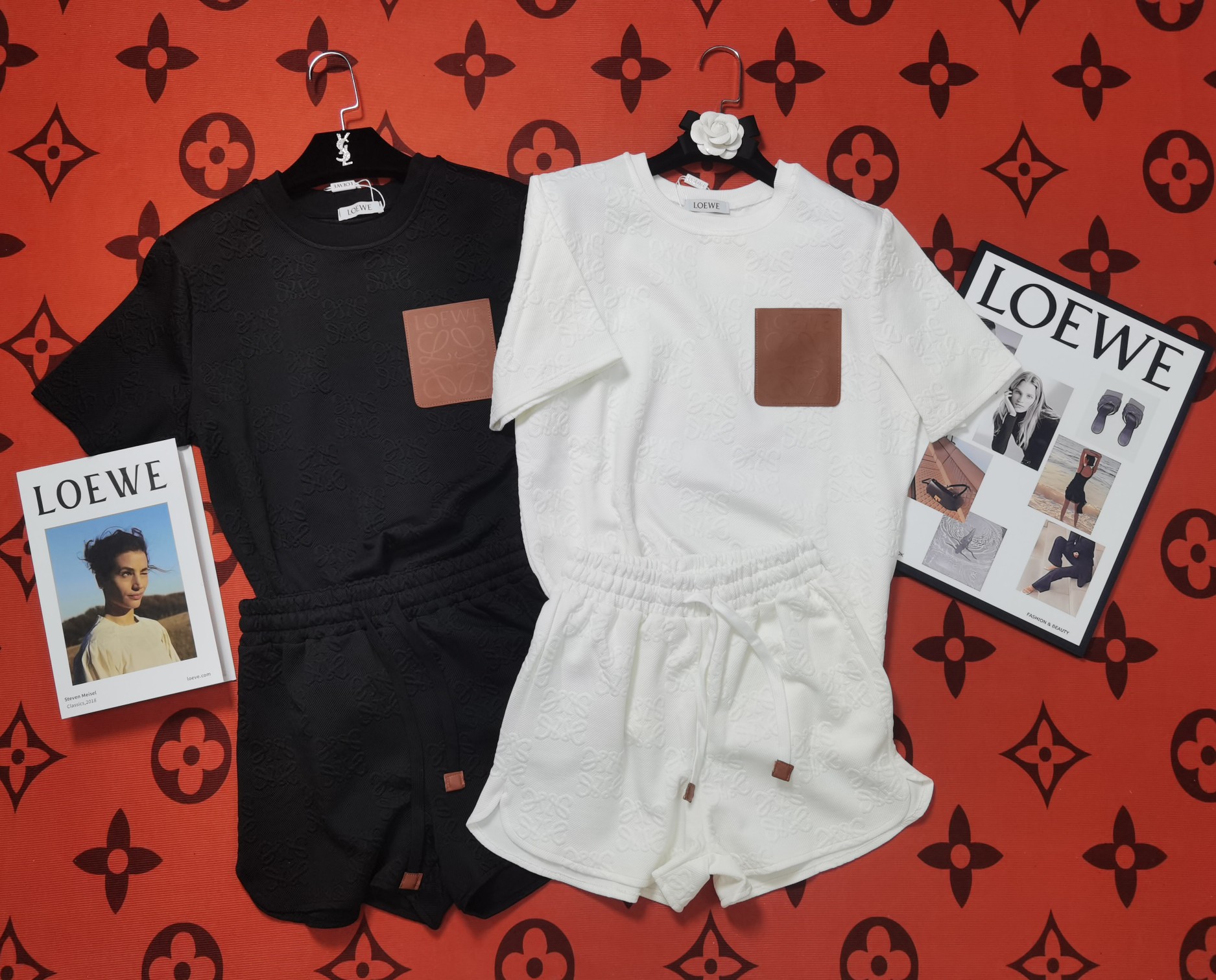 Loewe Clothing T-Shirt Two Piece Outfits & Matching Sets Black White Short Sleeve