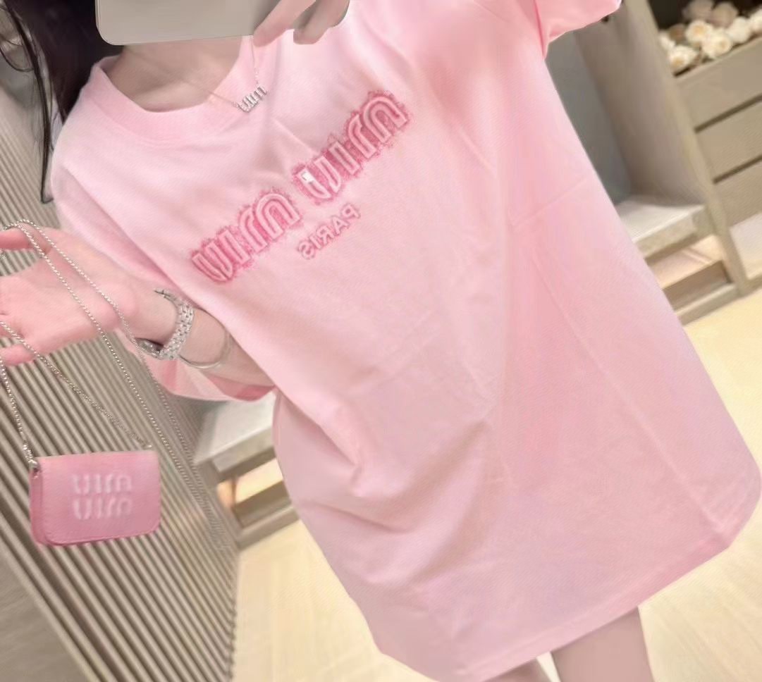 MiuMiu mirror quality
 Clothing T-Shirt Pink White