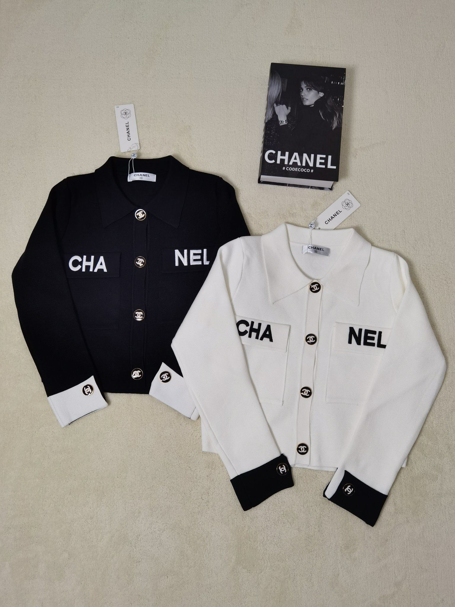 Chanel Clothing Cardigans Coats & Jackets Knit Sweater Sweatshirts Black White Knitting Casual