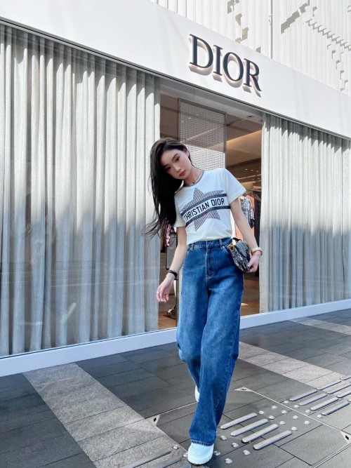 Dior Summer New Women's T-Shirt Imported Cotton Superfine Gold Thread Ribbed Collar 1 Dior Summer New Women's T-Shirt Imported Cotton Superfine Gold Thread Ribbed Collar