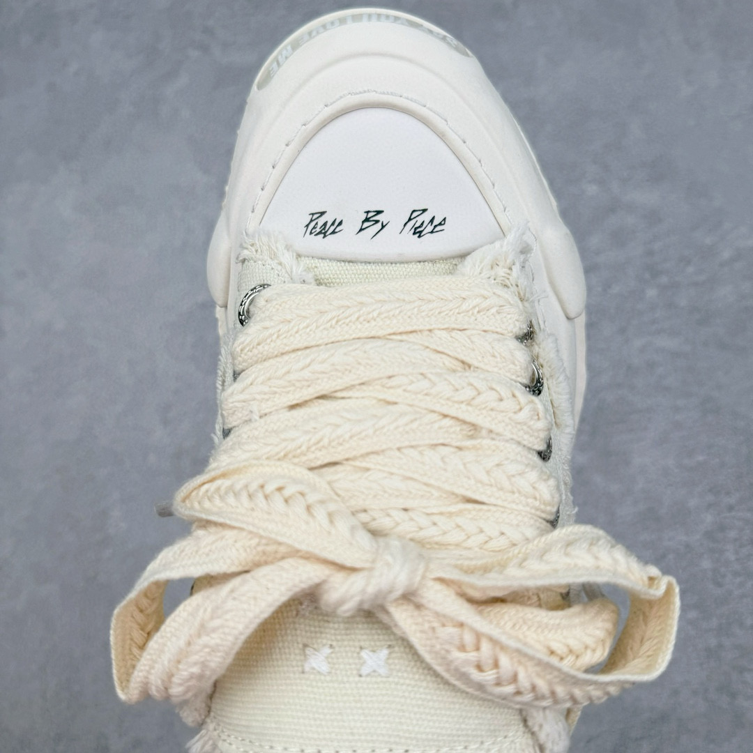 图片[4]-明星都穿它 \\\”SMILENCE\\\”隐藏款!! 吴建豪个人主理潮流品牌xVESSEL G.O.P. 2.0 MARSHMALLOW Lows 2.0棉花糖开口笑系列解构重叠厚底软木低帮百搭增高帆布硫化板鞋 这双鞋名为 Peace by Piece，是以帆布鞋作为基底，并以解构手法，将鞋上不同细节堆叠营造错位，鞋面的帆布再经过打磨制造流须效果，整双鞋更是手工制作，因此显现出其细致的工序。尺码：35 36 37 38 39 40 41 42 43 44-选品中心