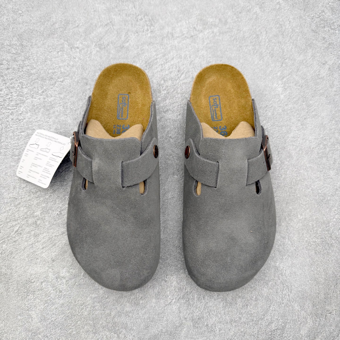 ＃GX Birkenstock Boston VL 勃肯绒面金属针扣软木底包头拖鞋 牛皮绒面革质地柔软 