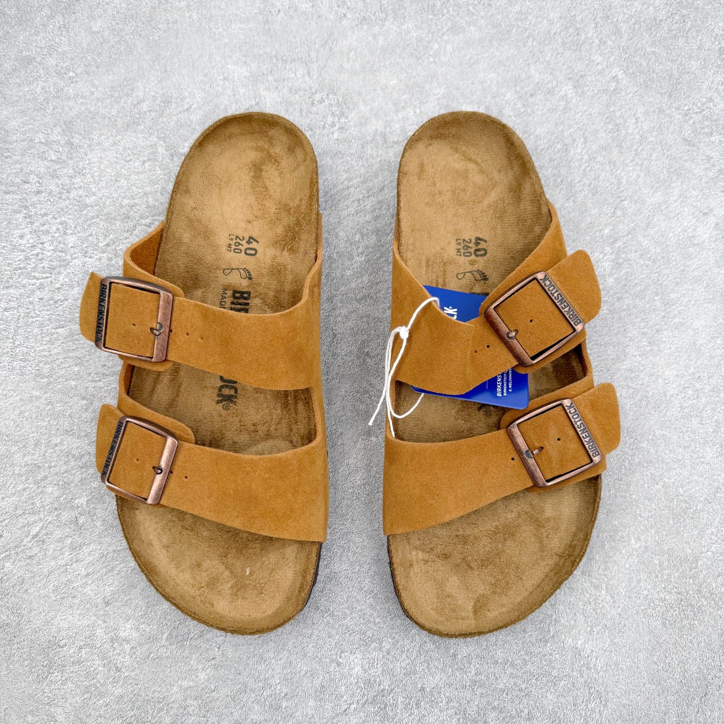 ＃福利特价‼️Birkenstock Arizona 系列勃肯皮革绒面双扣时尚凉拖鞋 牛皮绒面革质地柔软